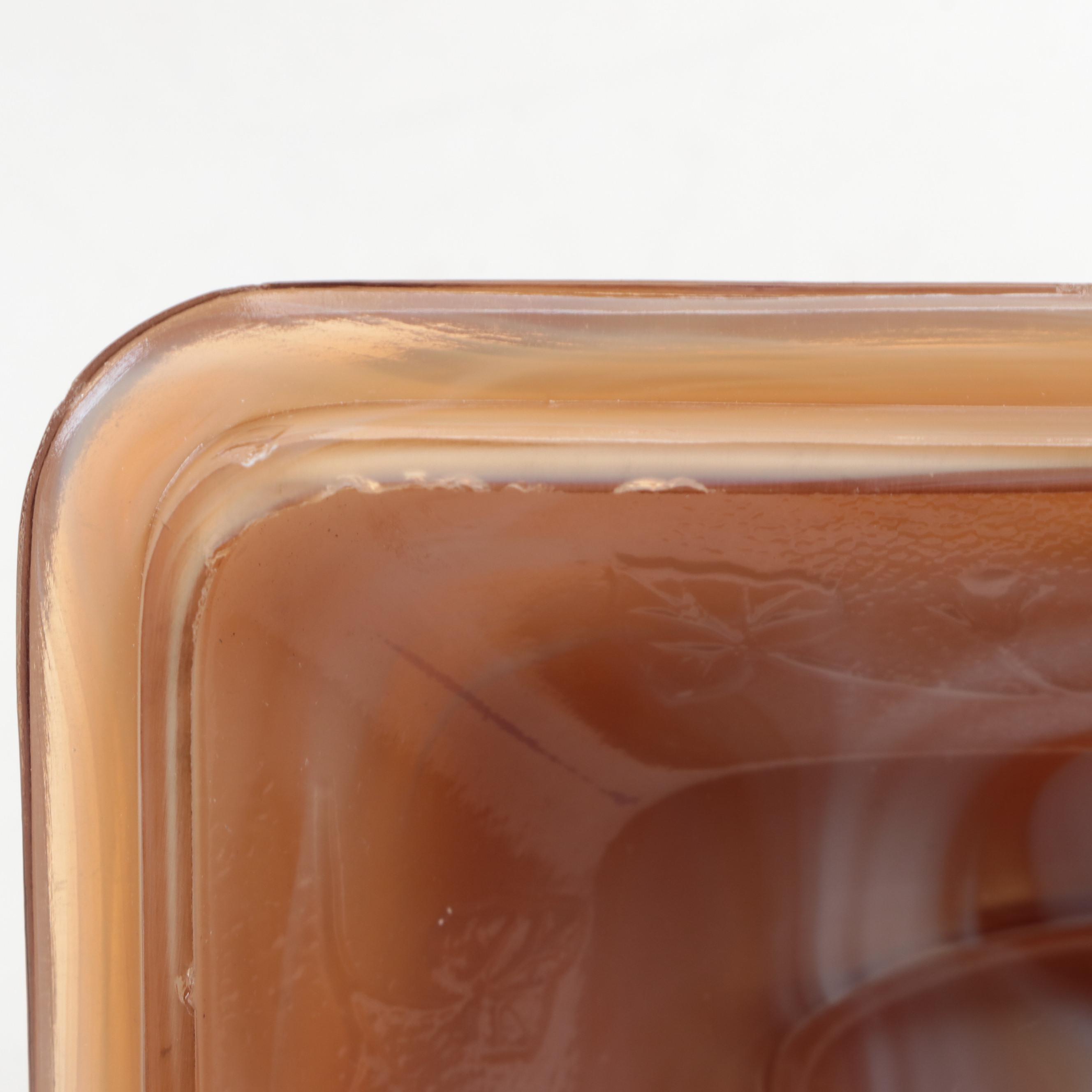 Imperial Caramel Slag Glass Covered Flat Candy Box or Butter Dish, Mid-20th C.