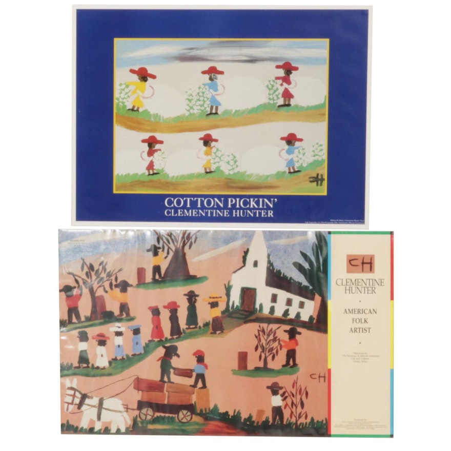 Offset Lithographs After Clementine Hunter "Cotton Pickin'" and "Picking Figs"