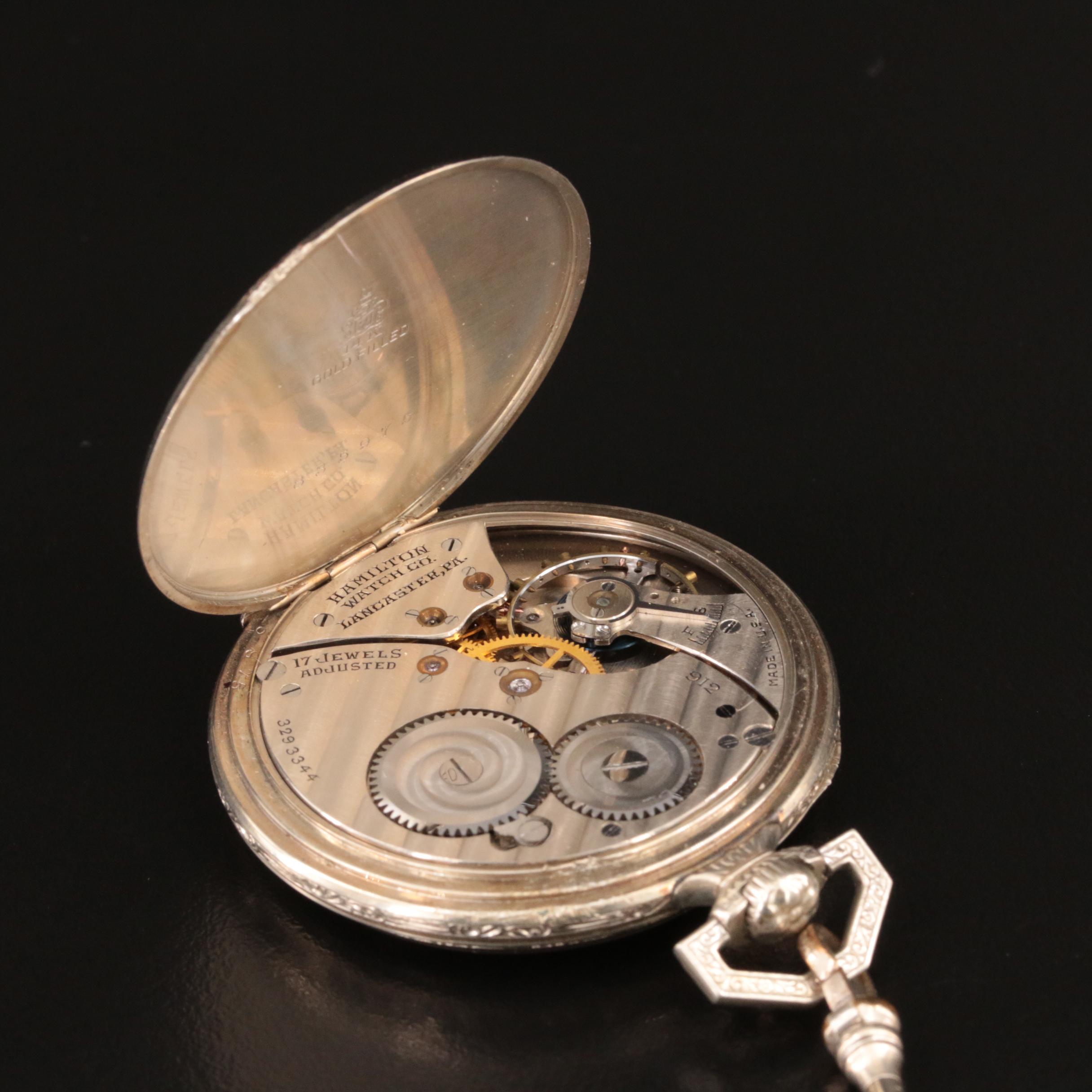 Hamilton 14K Gold-Filled Pocket Watch and Fob Chain