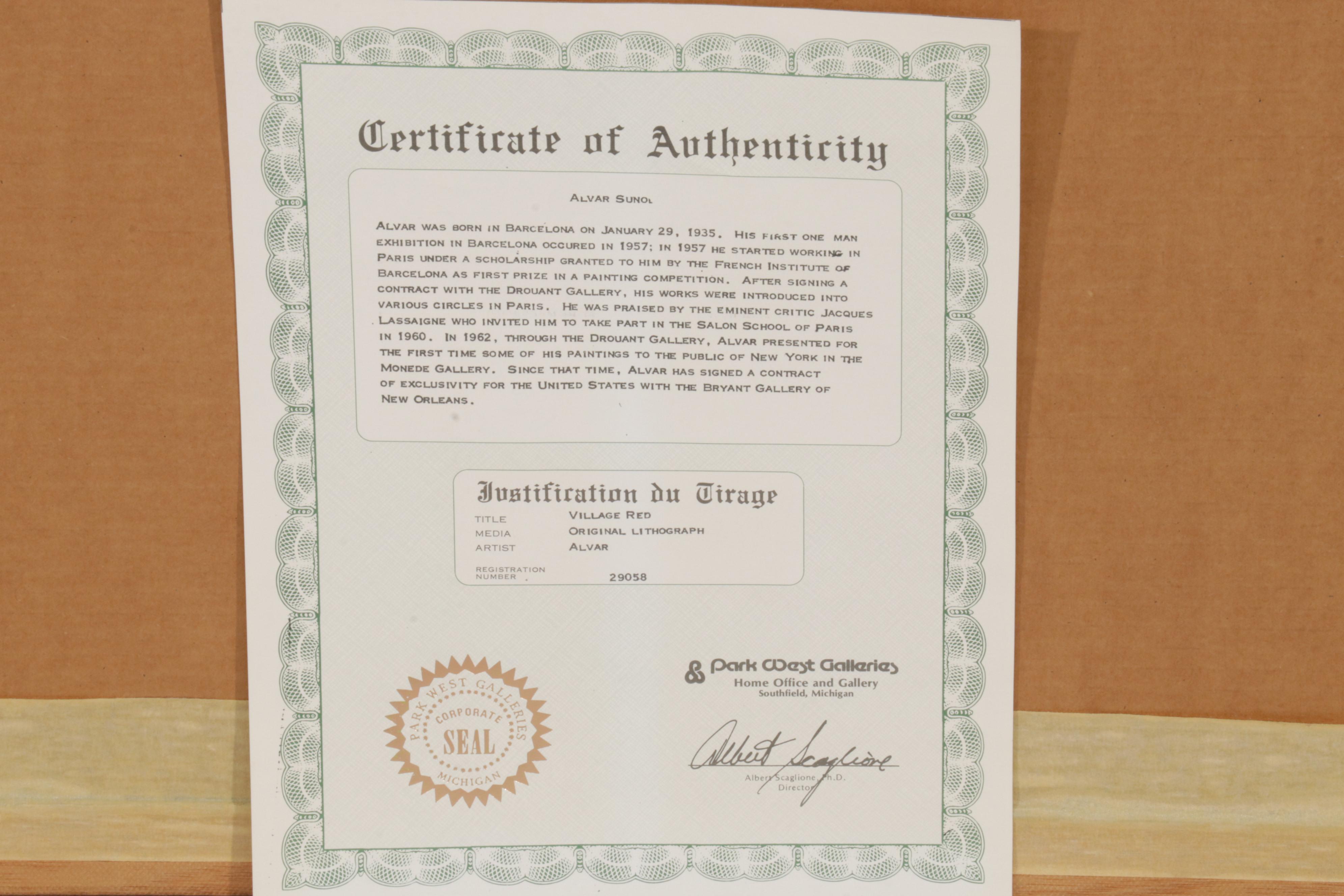 Àlvar Suñol Munoz-Ramos Color Lithograph "El Village Rojo," Circa 1978