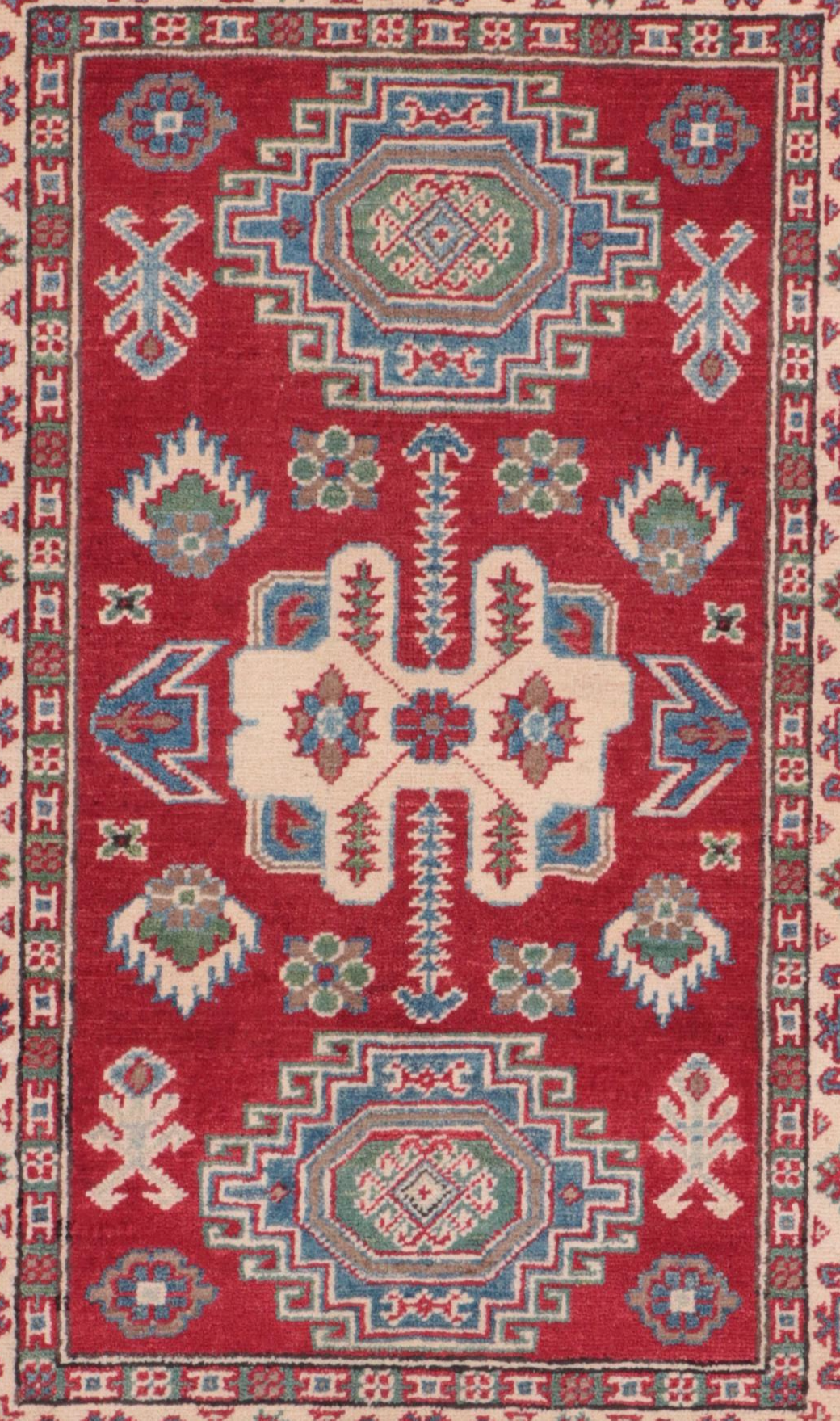 2'8 x 4'2 Hand-Knotted Afghan Kazak-Style Accent Rug