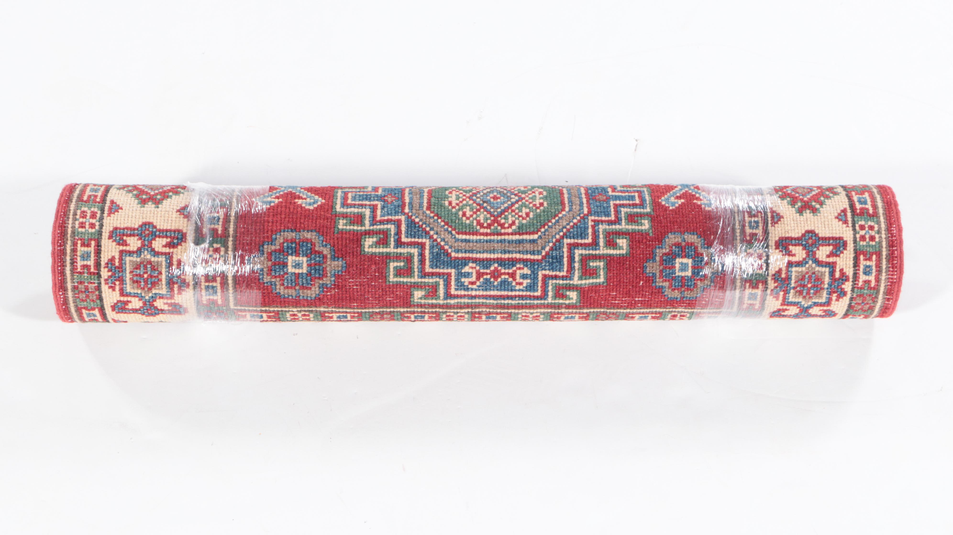 2'8 x 4'2 Hand-Knotted Afghan Kazak-Style Accent Rug