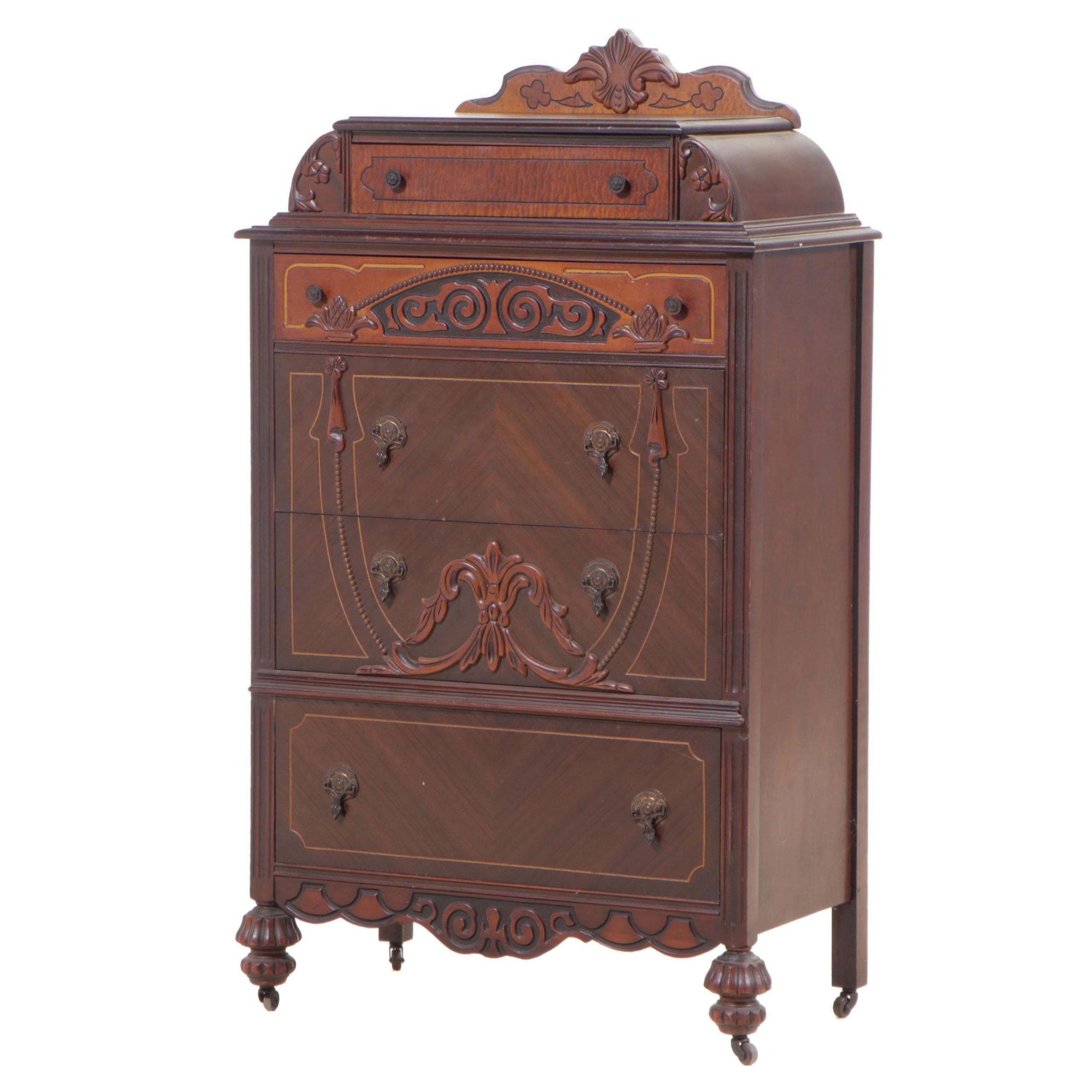 Jacobean Revival Walnut-Veneered Chest of Drawers, Circa 1930