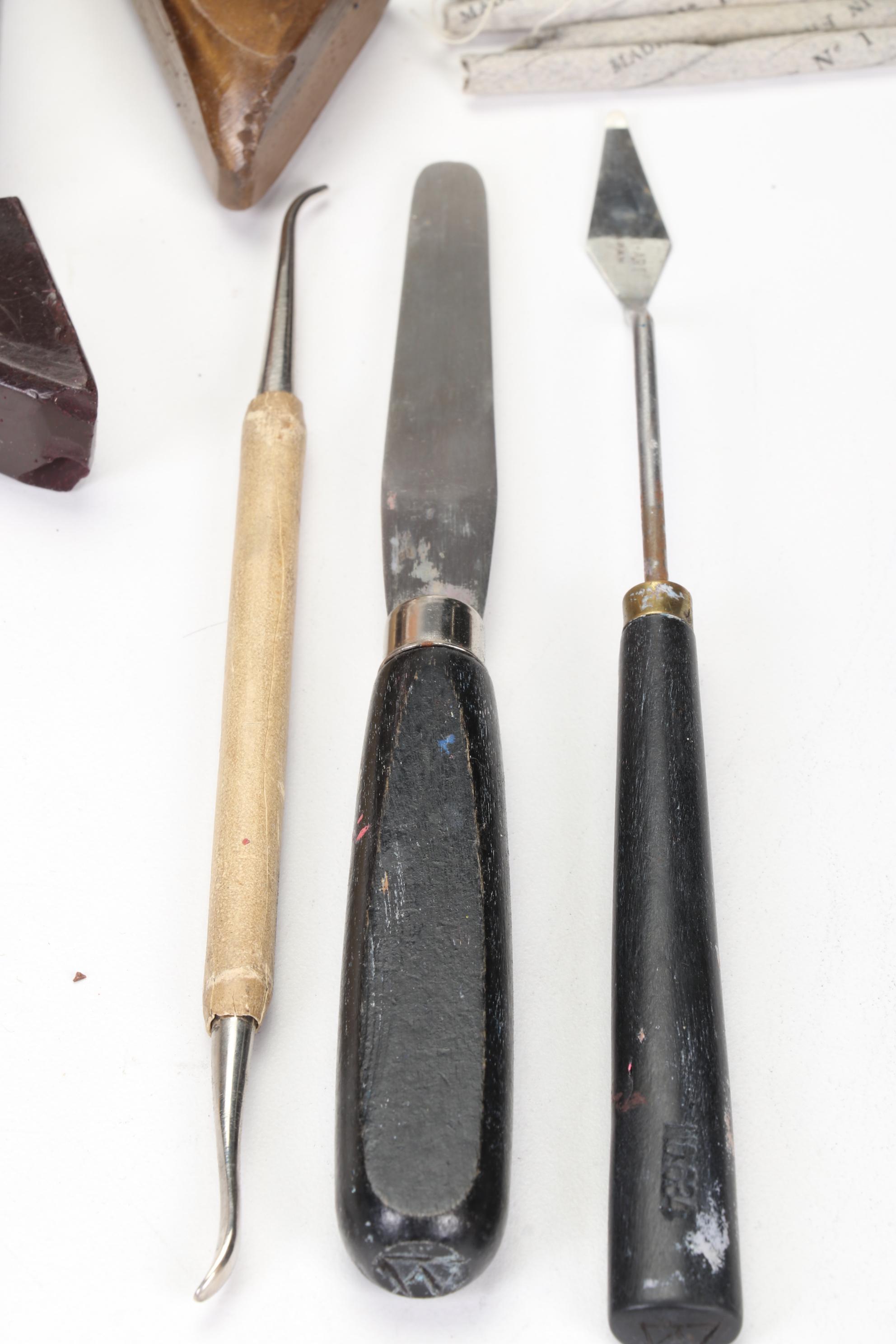 Wood Artist Palette Box With Supplies and Watermedia Paintings