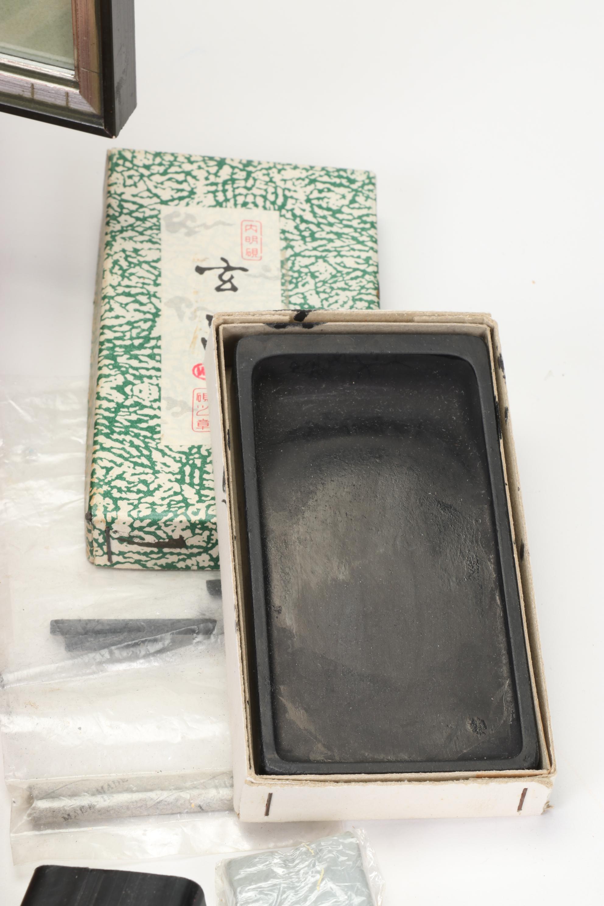 Wood Artist Palette Box With Supplies and Watermedia Paintings