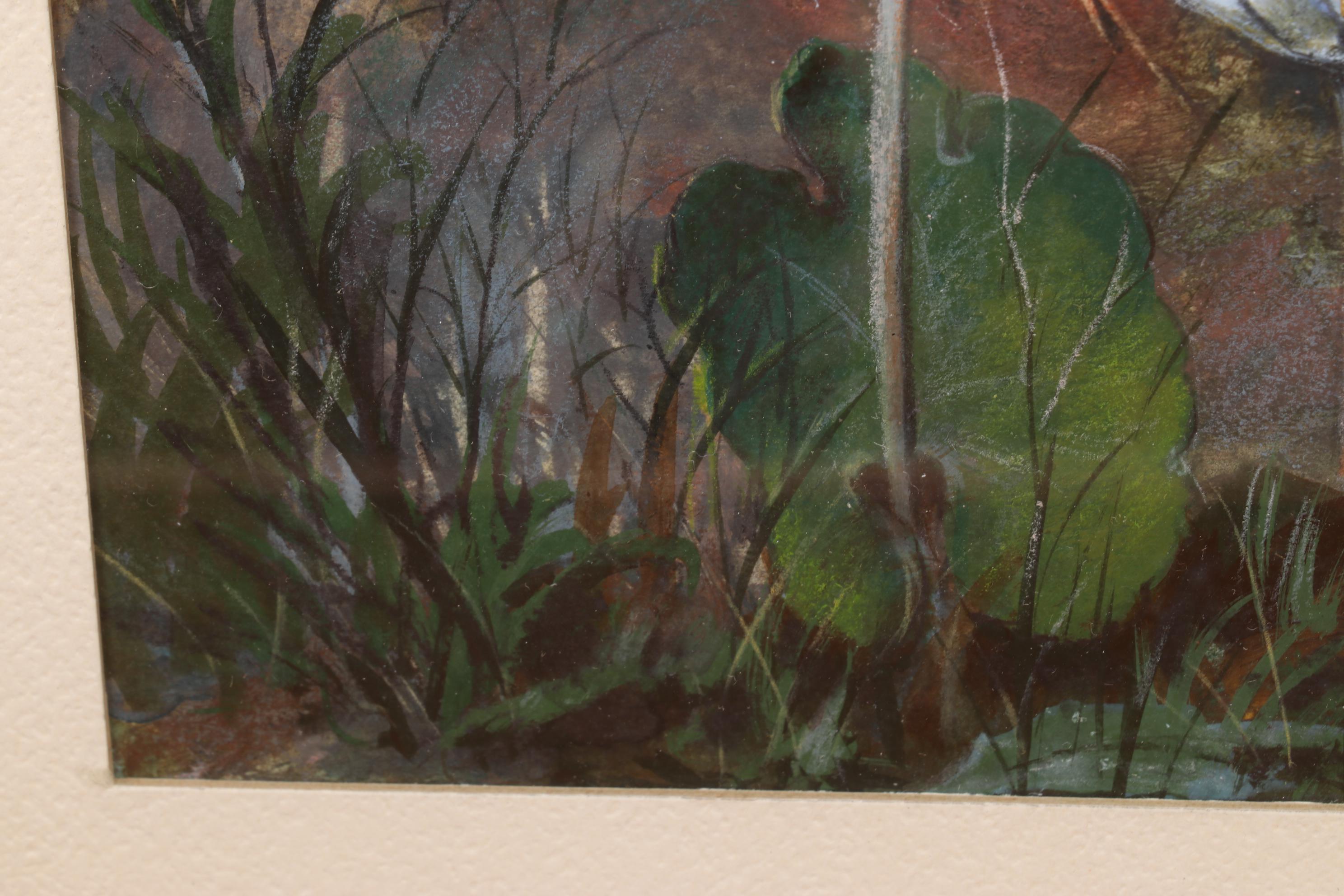 Wood Artist Palette Box With Supplies and Watermedia Paintings