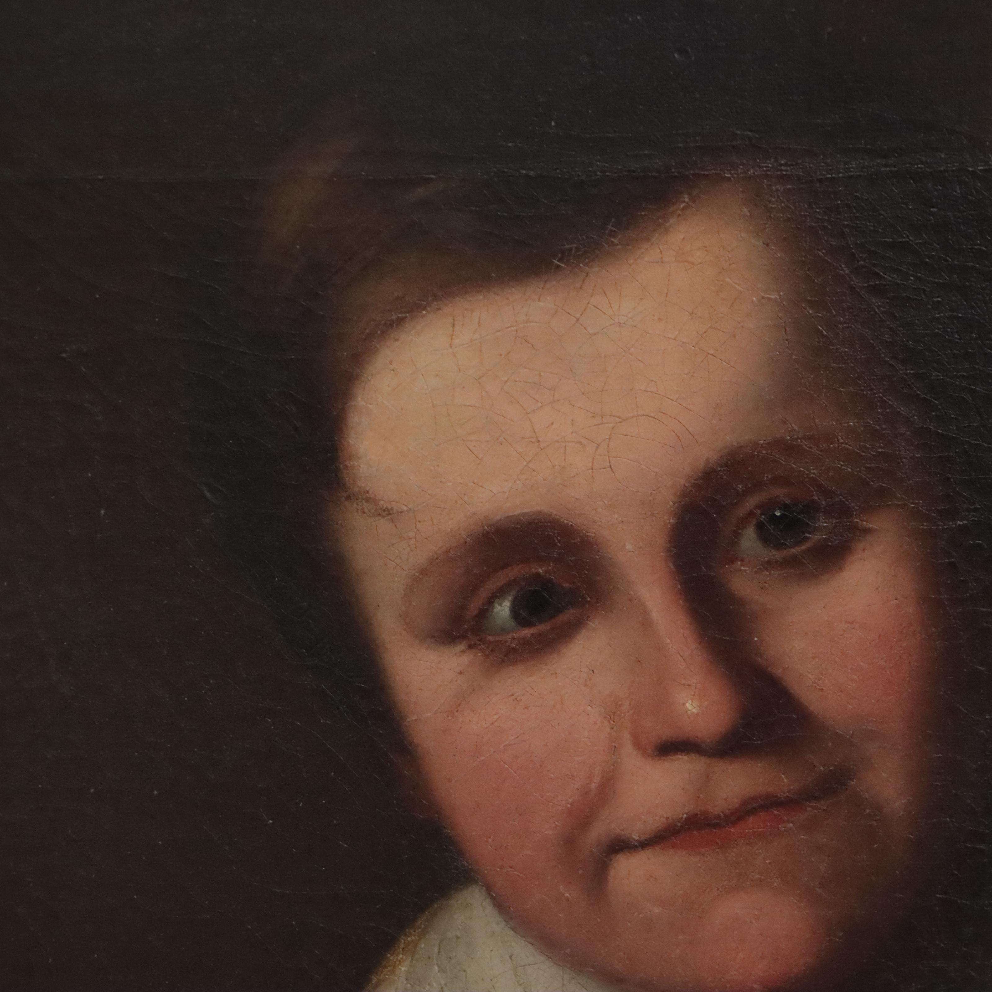 American School Child's Portrait Oil Painting, Mid-19th Century