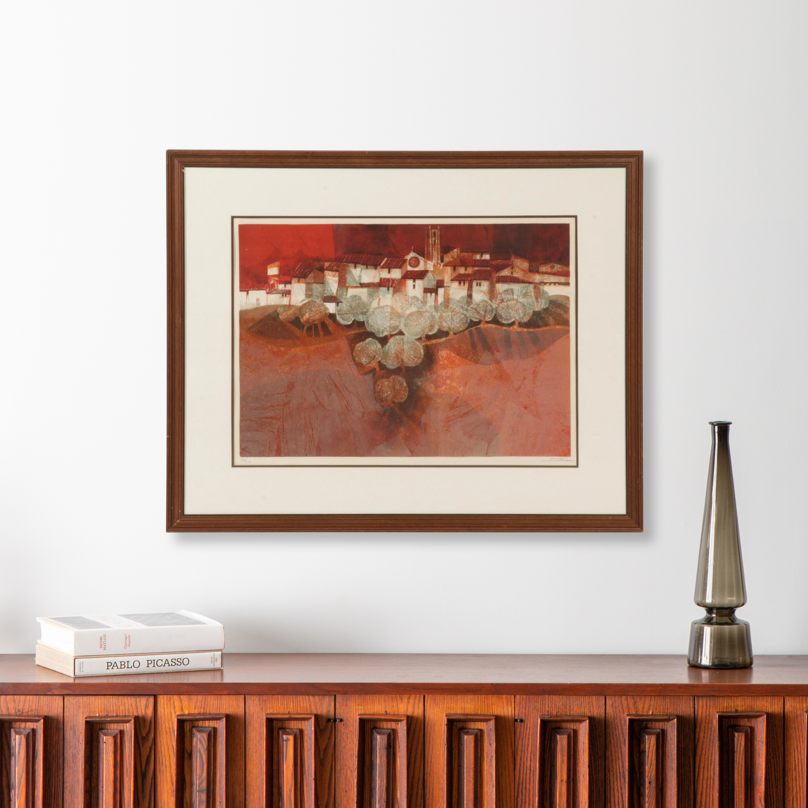 Àlvar Suñol Munoz-Ramos Color Lithograph "El Village Rojo," Circa 1978