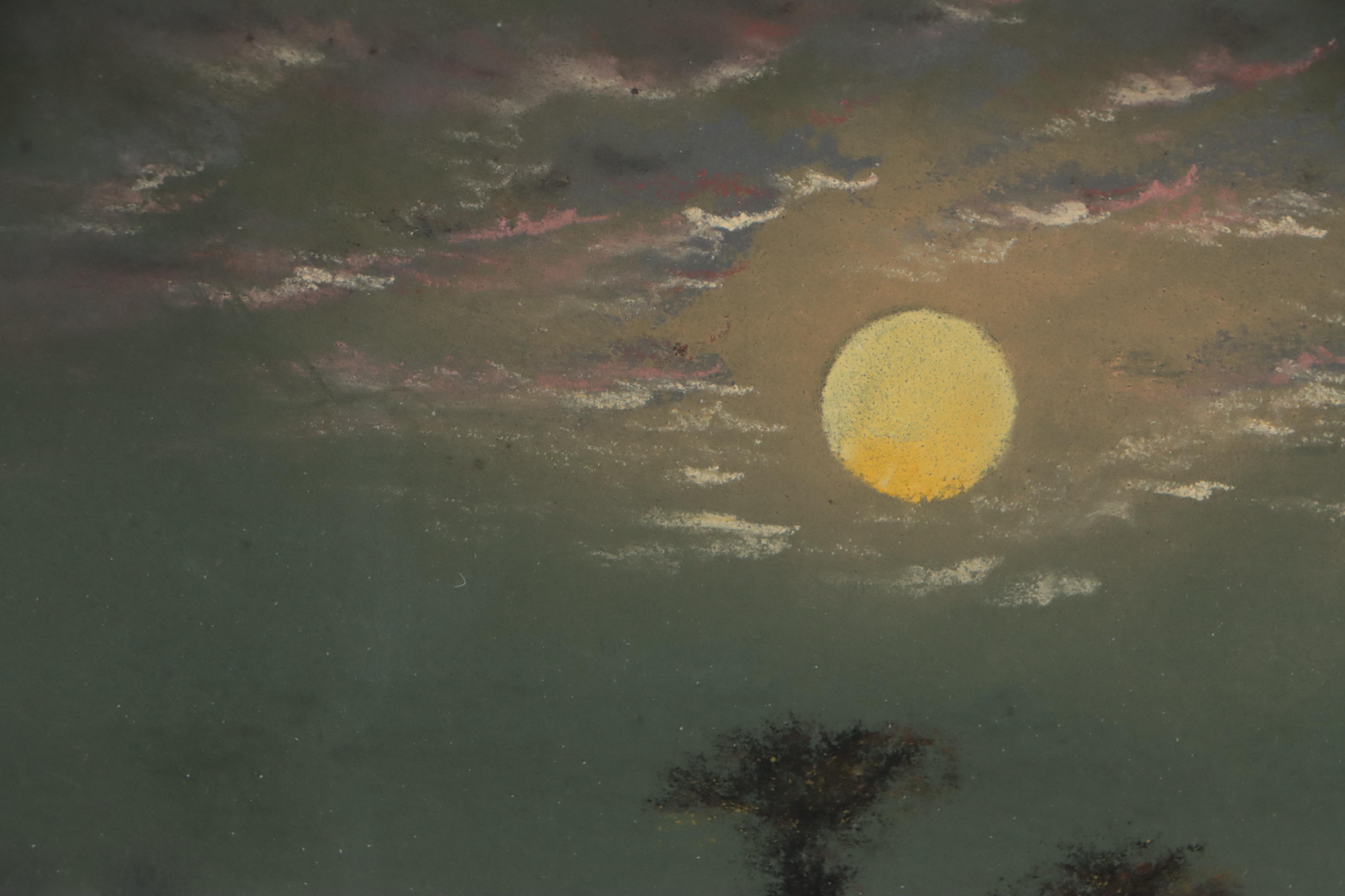 Chalk Pastel Drawing of Moonlit Landscape