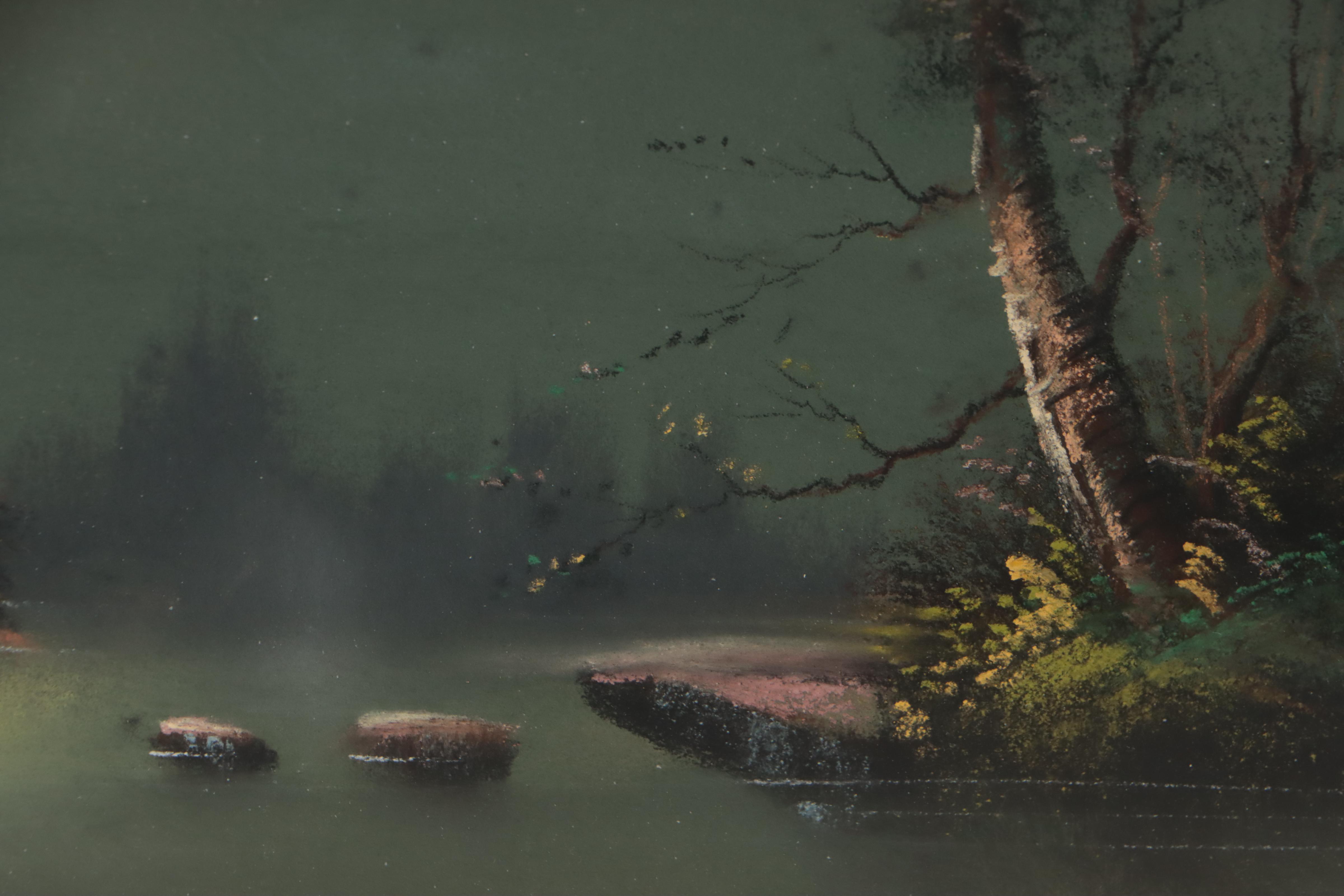 Chalk Pastel Drawing of Moonlit Landscape