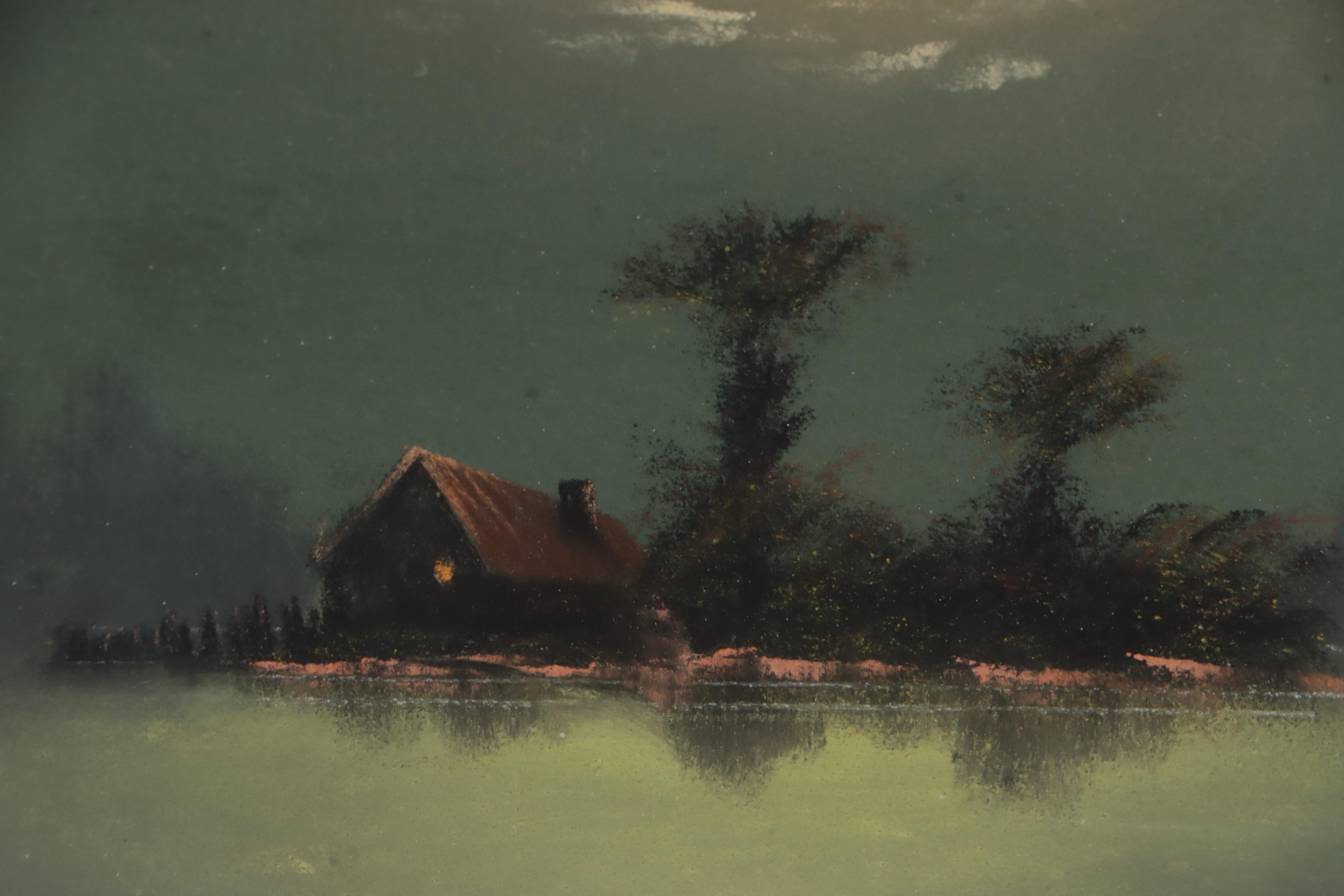 Chalk Pastel Drawing of Moonlit Landscape