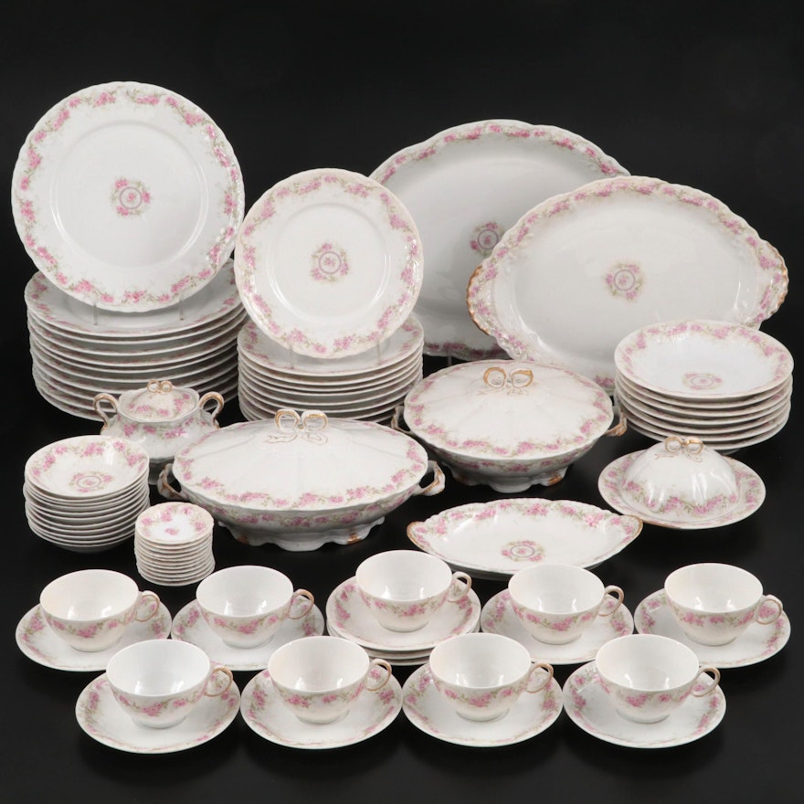 Theodore Haviland Pink Floral Limoges Porcelain Dinnerware and Serveware