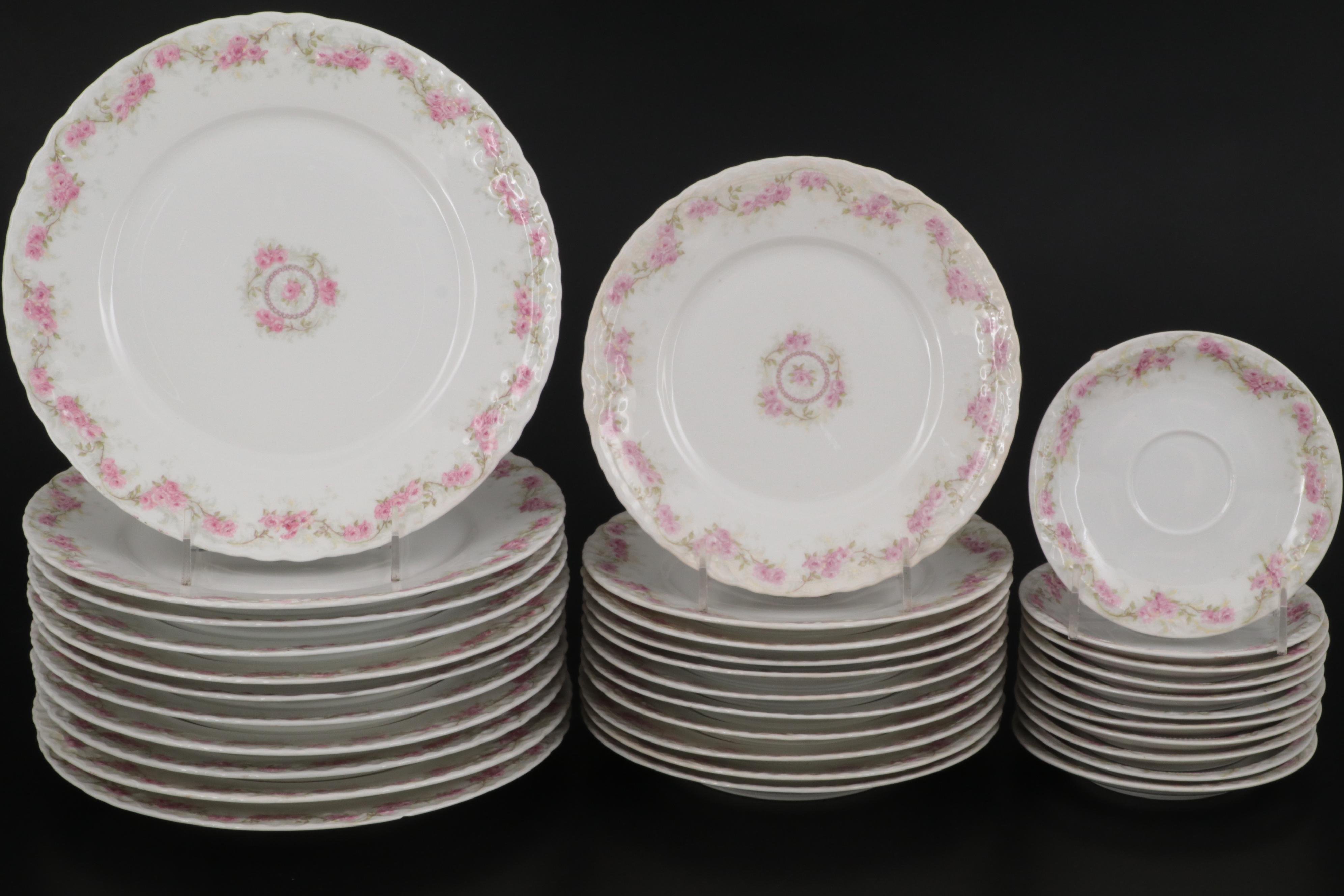 Theodore Haviland Pink Floral Limoges Porcelain Dinnerware and Serveware