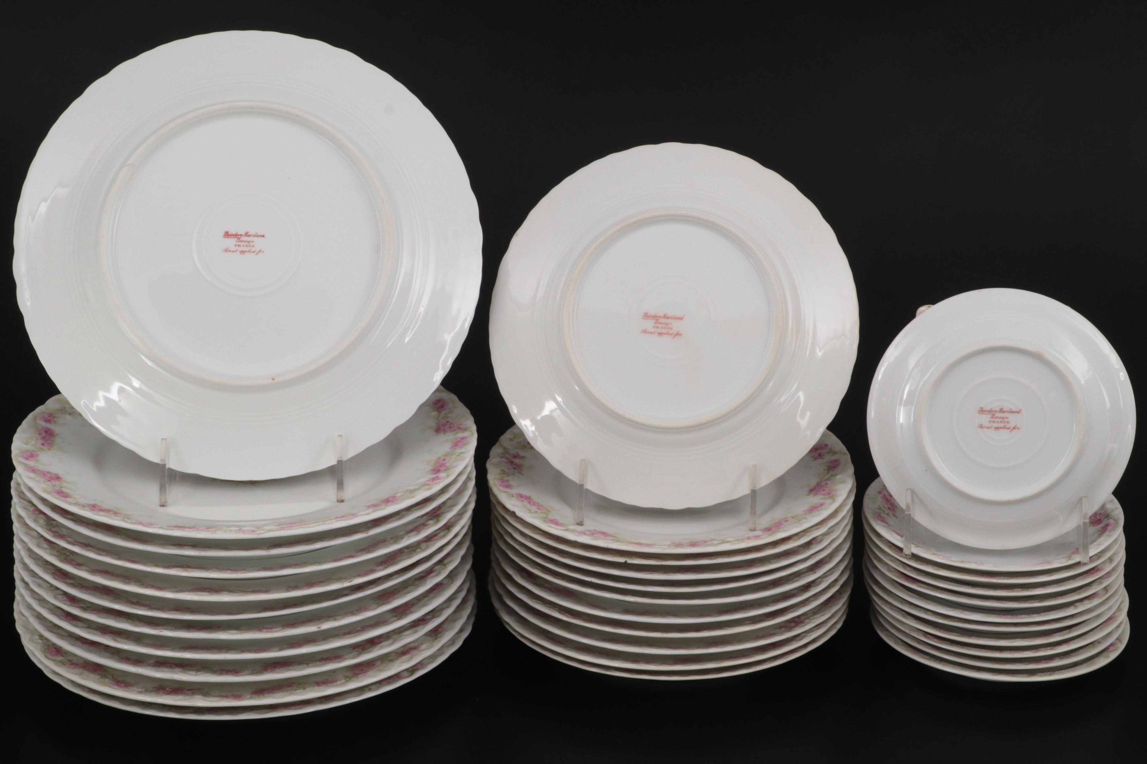 Theodore Haviland Pink Floral Limoges Porcelain Dinnerware and Serveware