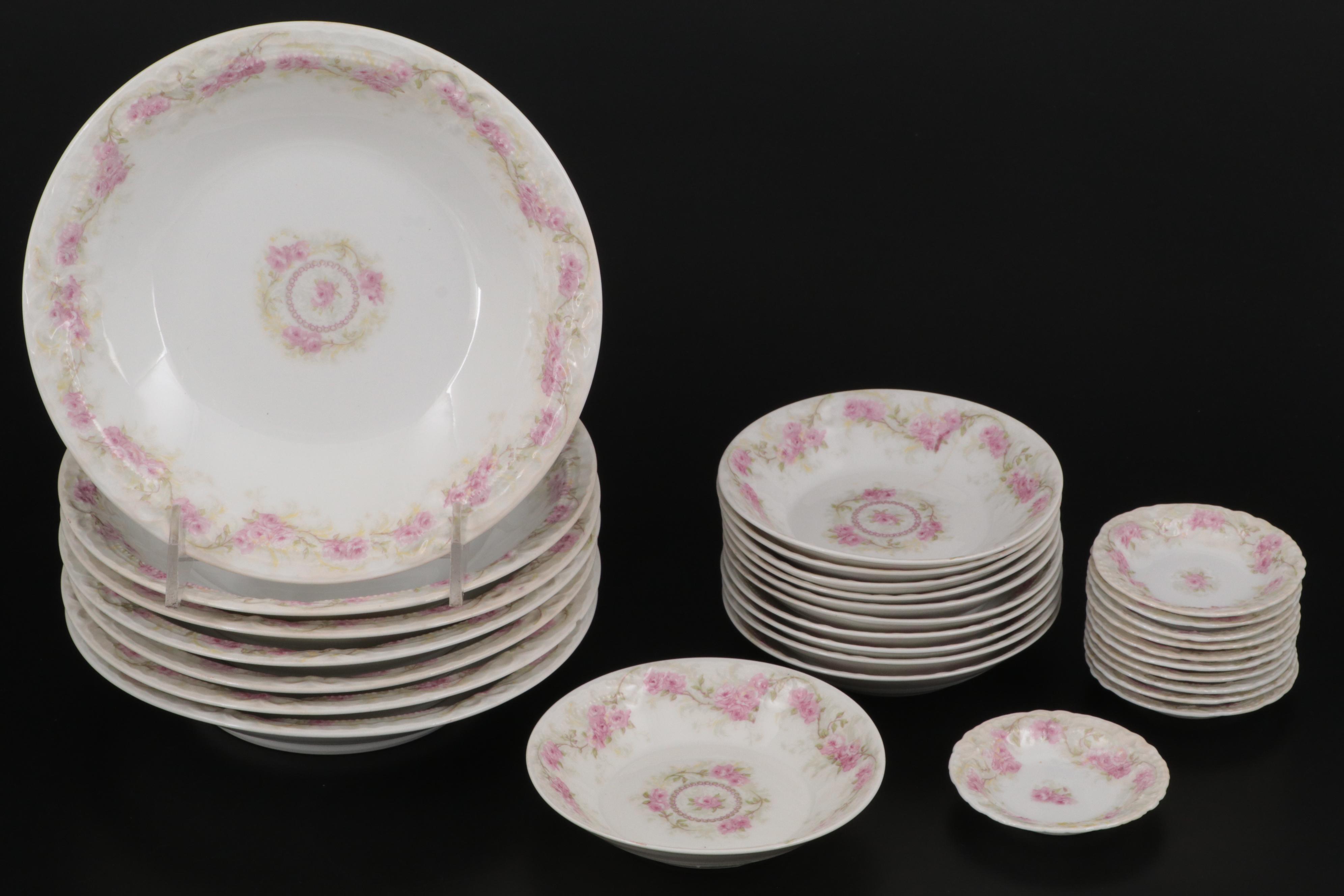 Theodore Haviland Pink Floral Limoges Porcelain Dinnerware and Serveware