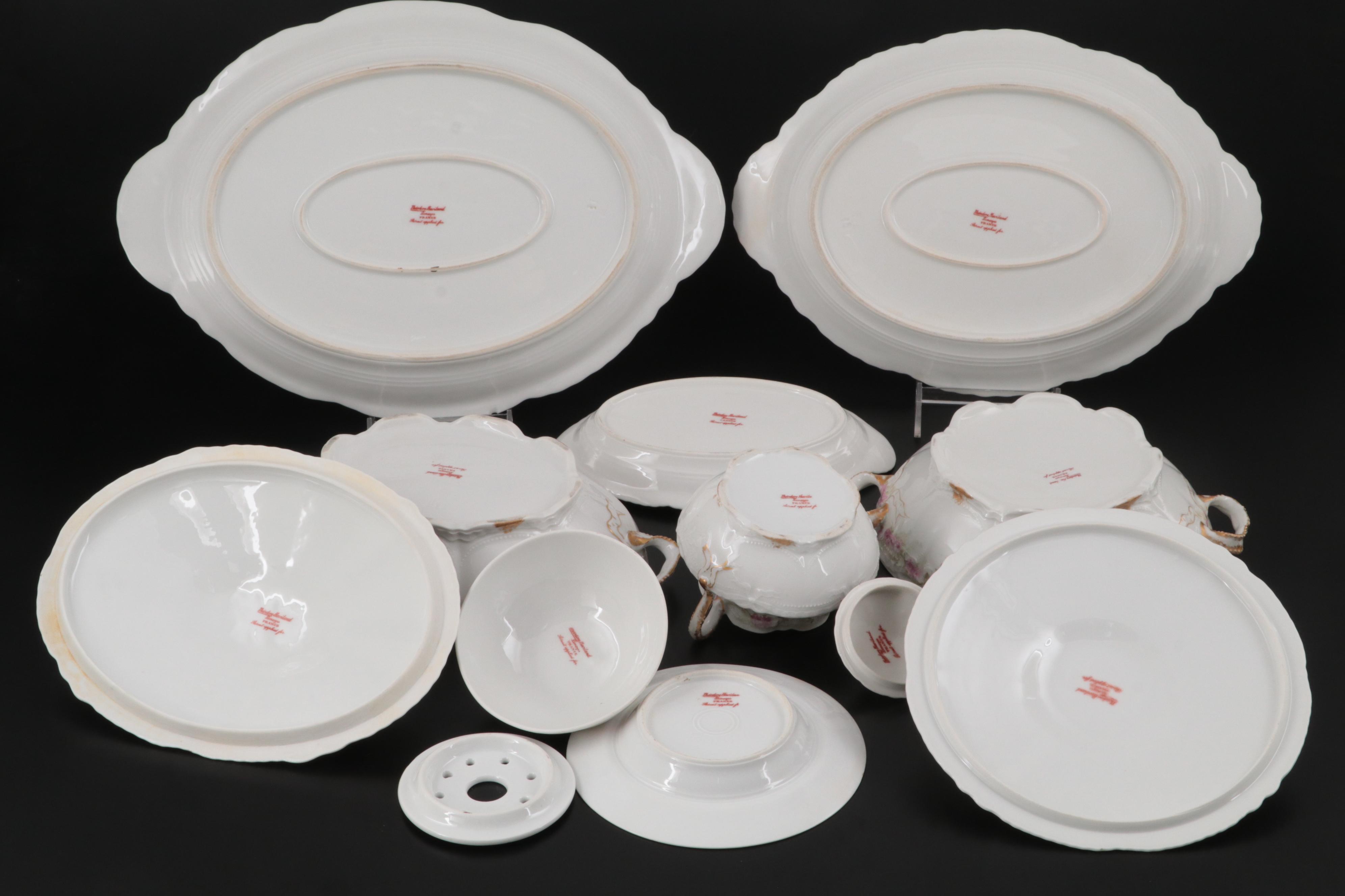 Theodore Haviland Pink Floral Limoges Porcelain Dinnerware and Serveware