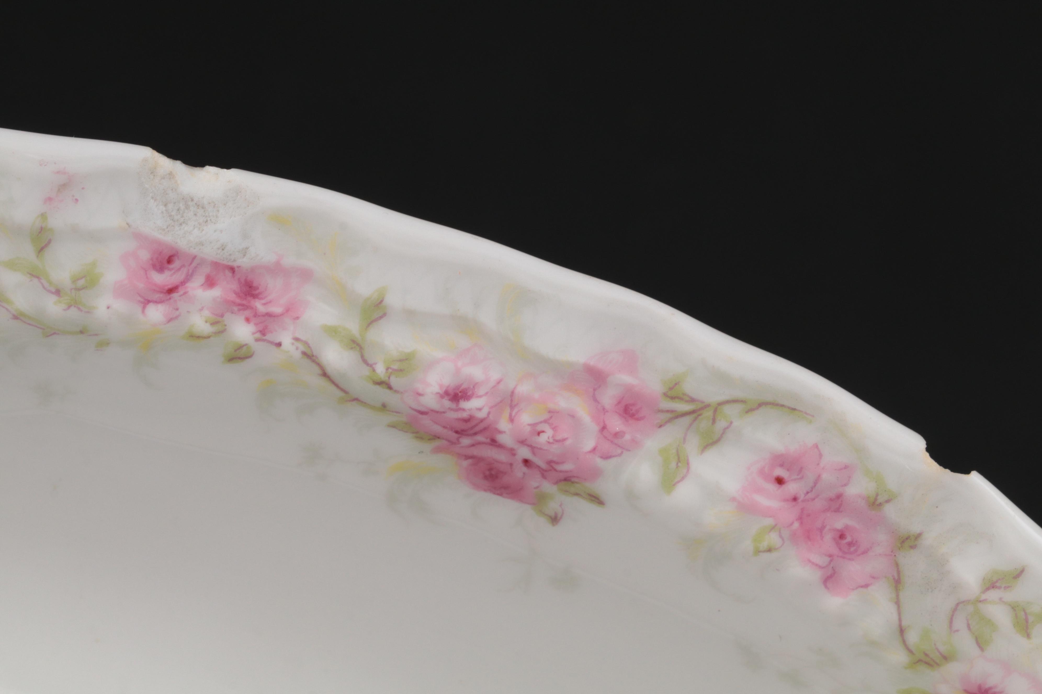 Theodore Haviland Pink Floral Limoges Porcelain Dinnerware and Serveware