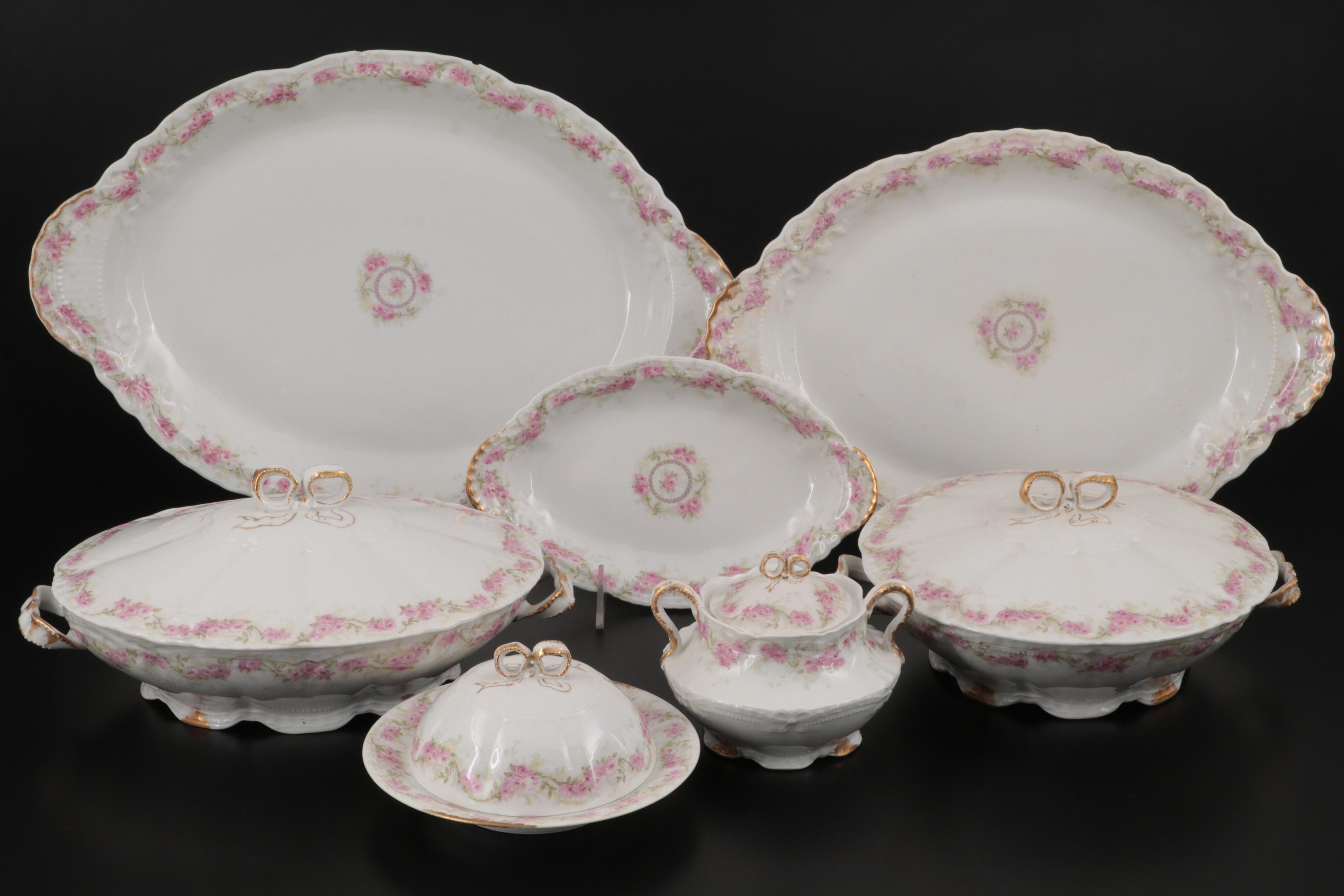 Theodore Haviland Pink Floral Limoges Porcelain Dinnerware and Serveware