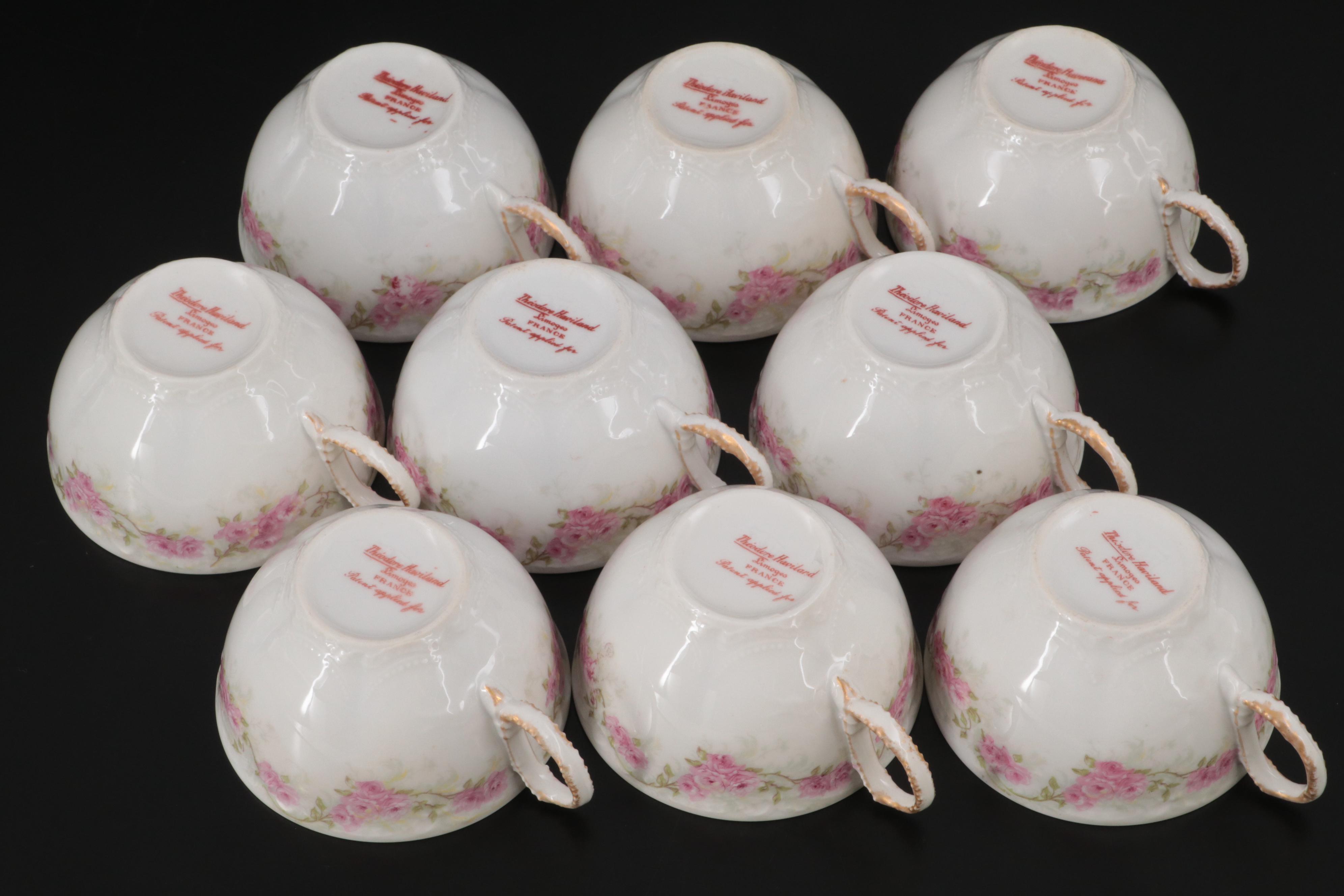 Theodore Haviland Pink Floral Limoges Porcelain Dinnerware and Serveware