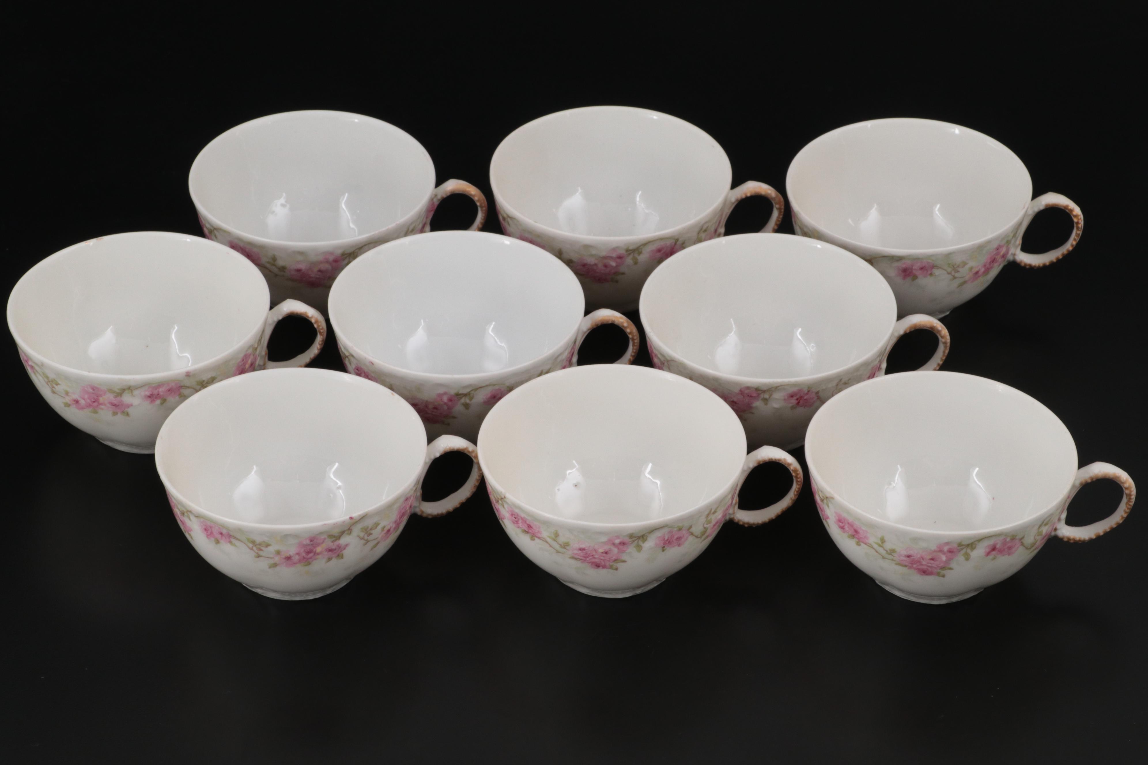 Theodore Haviland Pink Floral Limoges Porcelain Dinnerware and Serveware