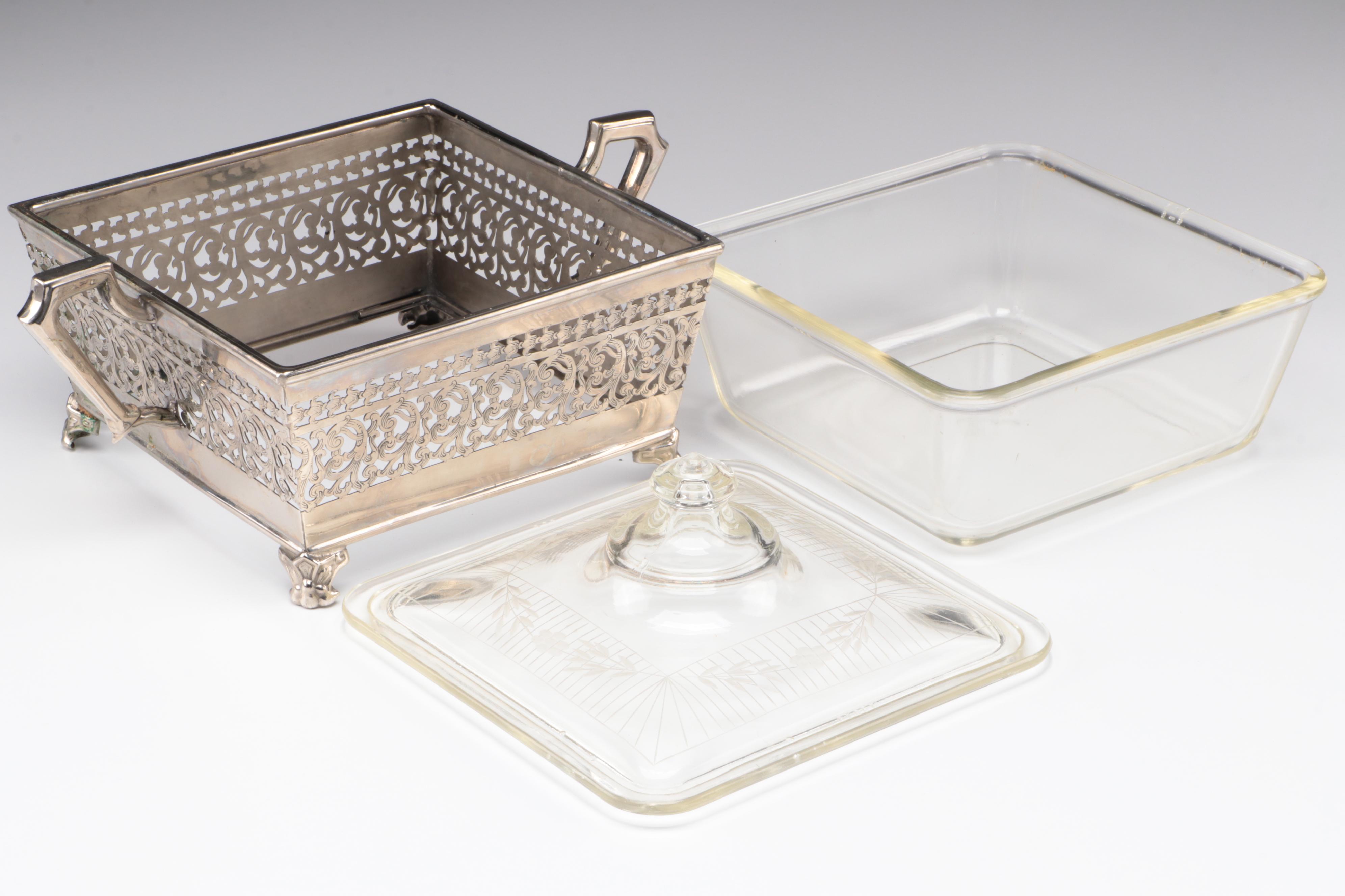 West Bend Ceramic Food Warmer, Pyrex Lidded Serving Dish and Popeil Veg-o-Matic