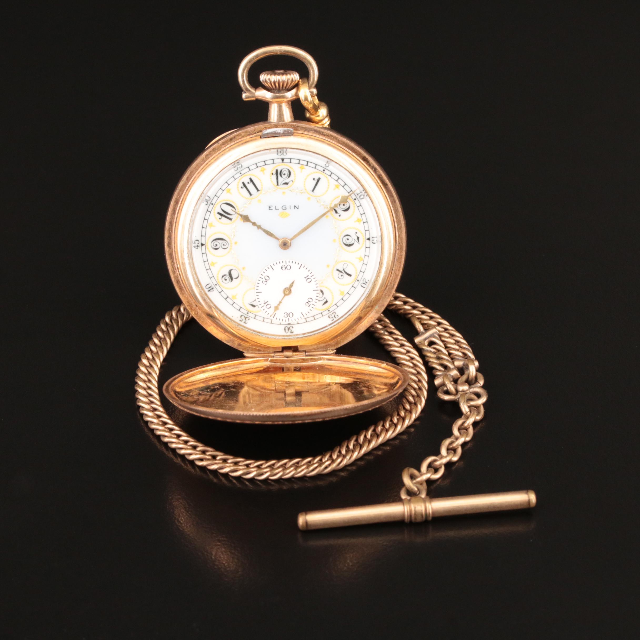 Elgin Gold-Filled Hunting Case Pocket Watch and Chain