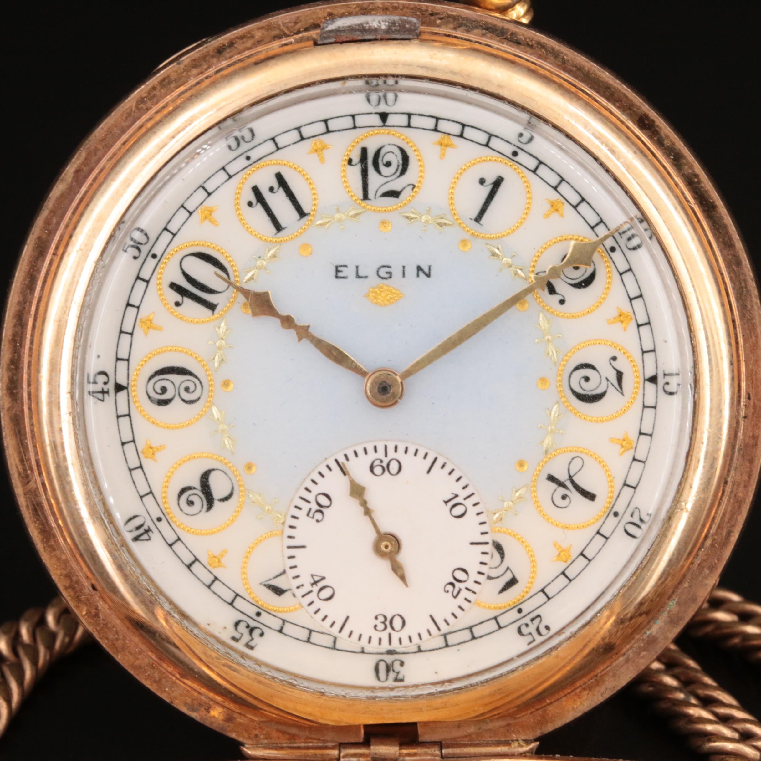 Elgin Gold-Filled Hunting Case Pocket Watch and Chain