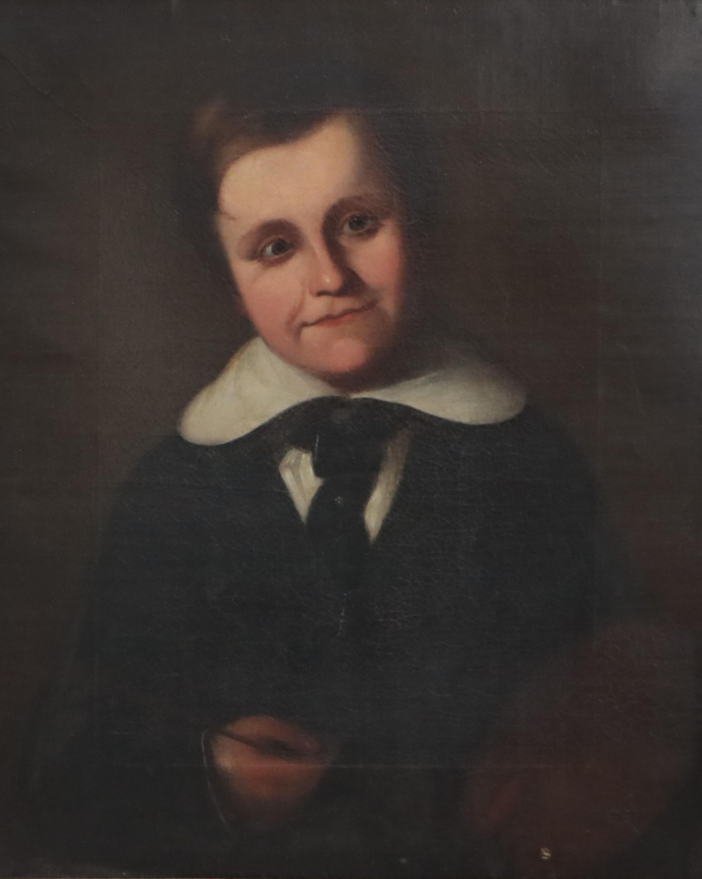 American School Child's Portrait Oil Painting, Mid-19th Century