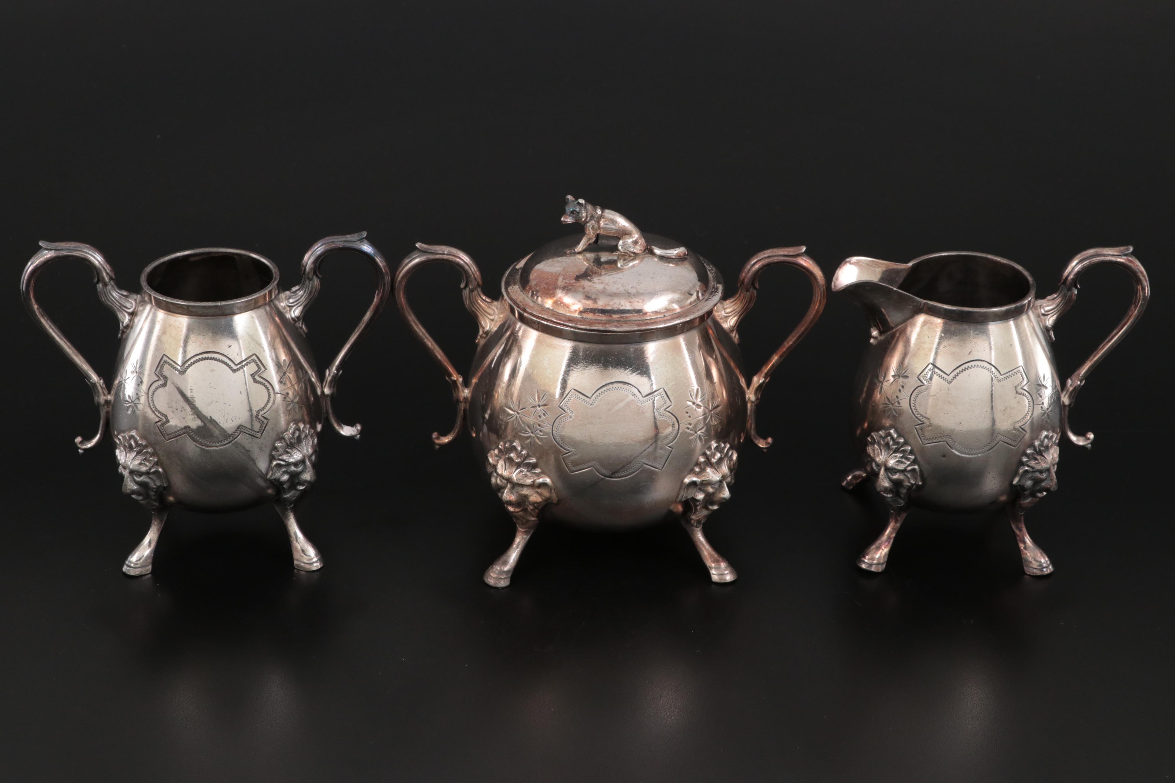 Mermod Jaccard & Co. Silver Plate Creamer Sugar and Waste Bowl with Tableware