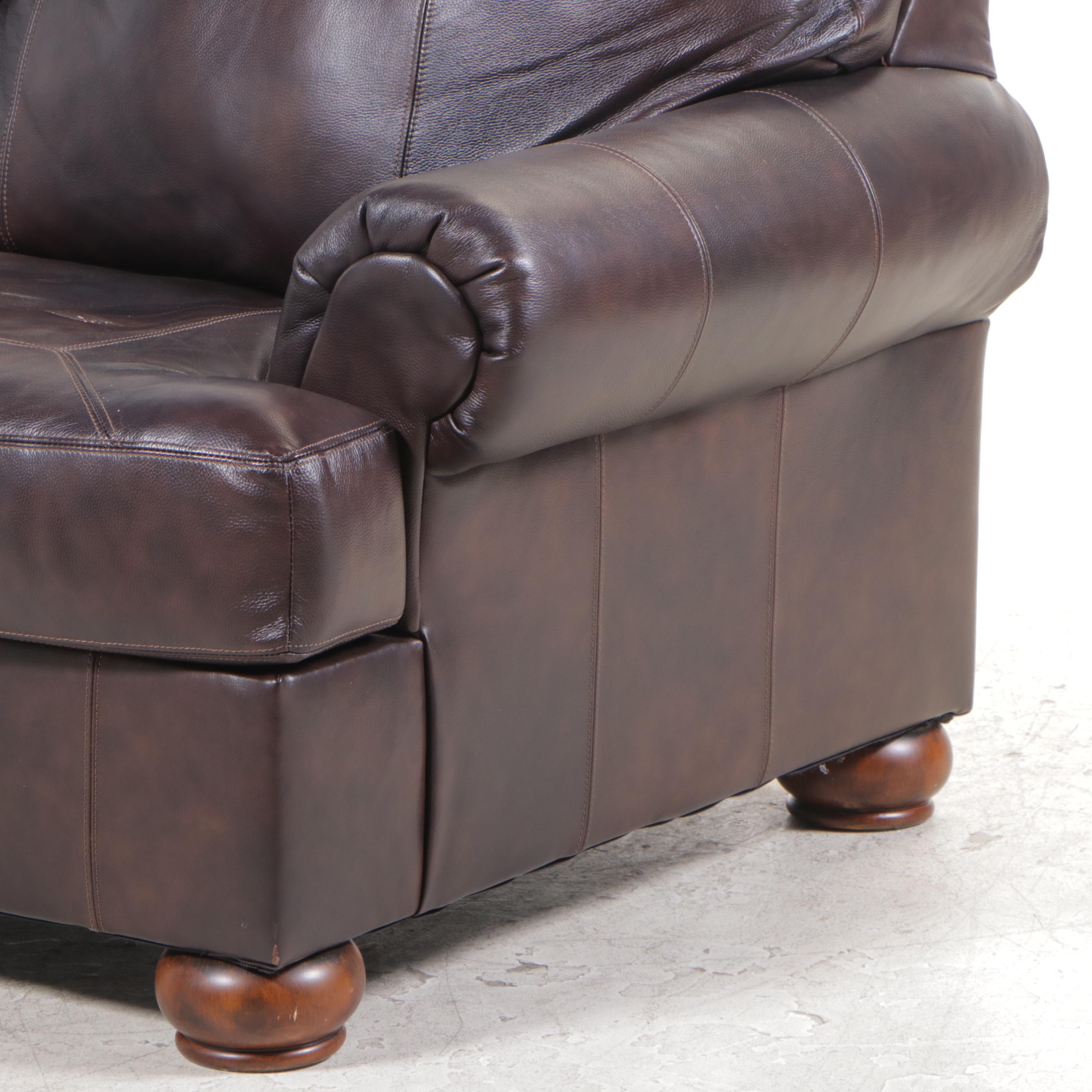 Contemporary Bonded Leather Roll-Arm Sofa