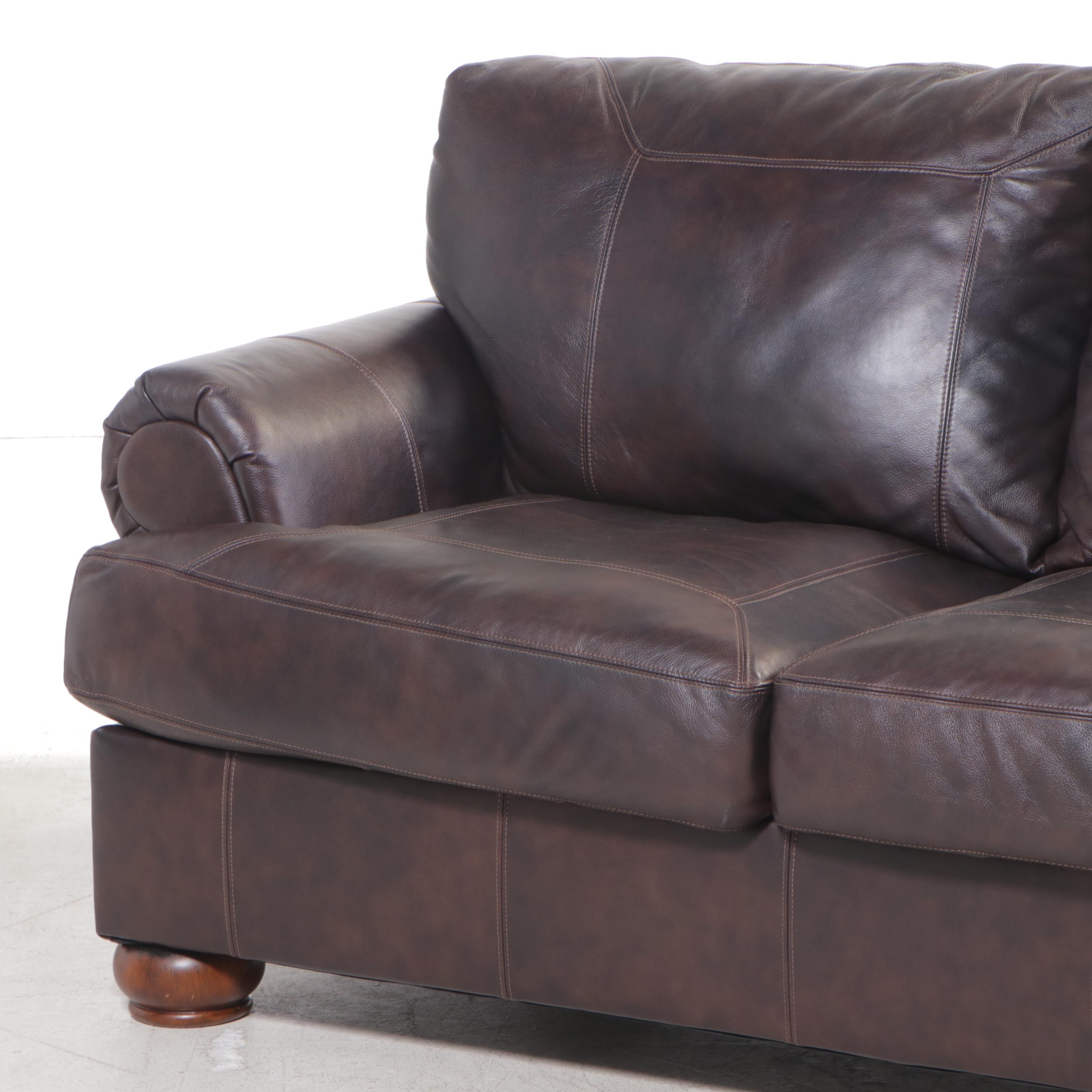 Contemporary Bonded Leather Roll-Arm Sofa