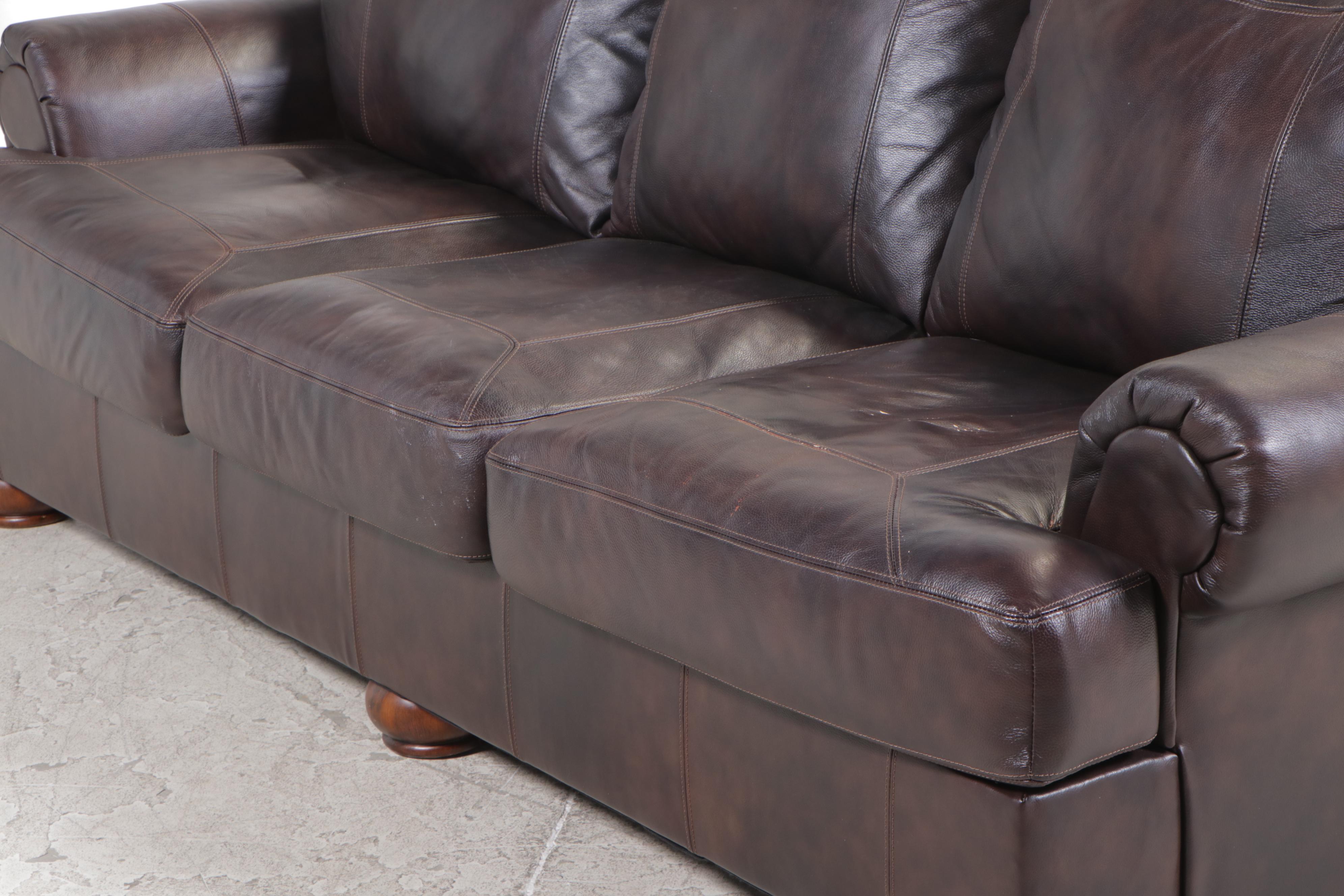 Contemporary Bonded Leather Roll-Arm Sofa