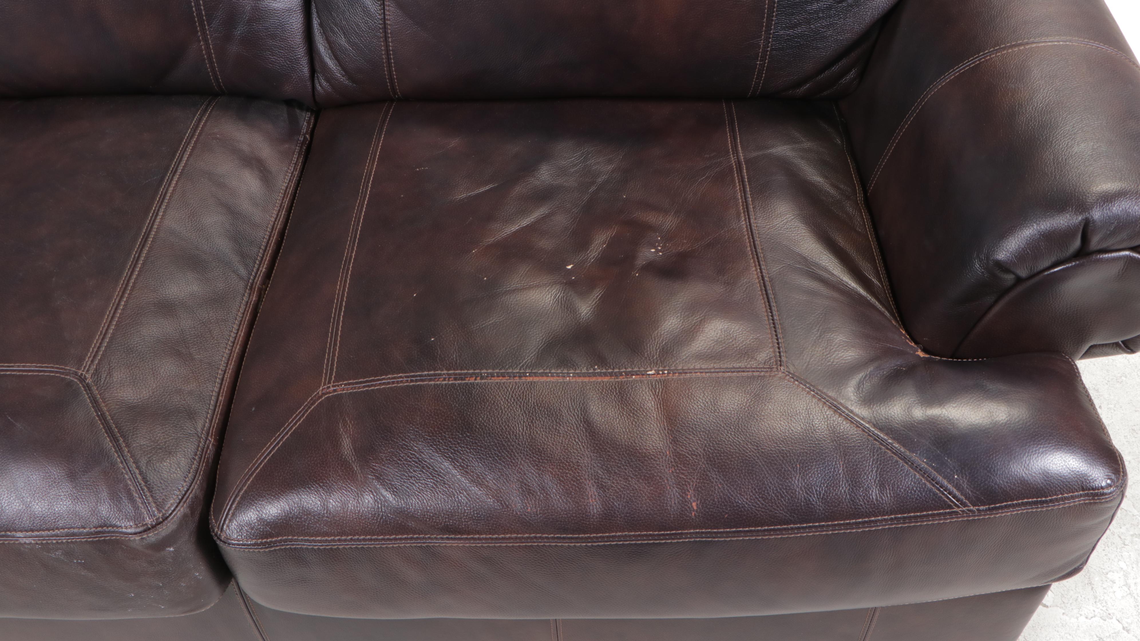Contemporary Bonded Leather Roll-Arm Sofa
