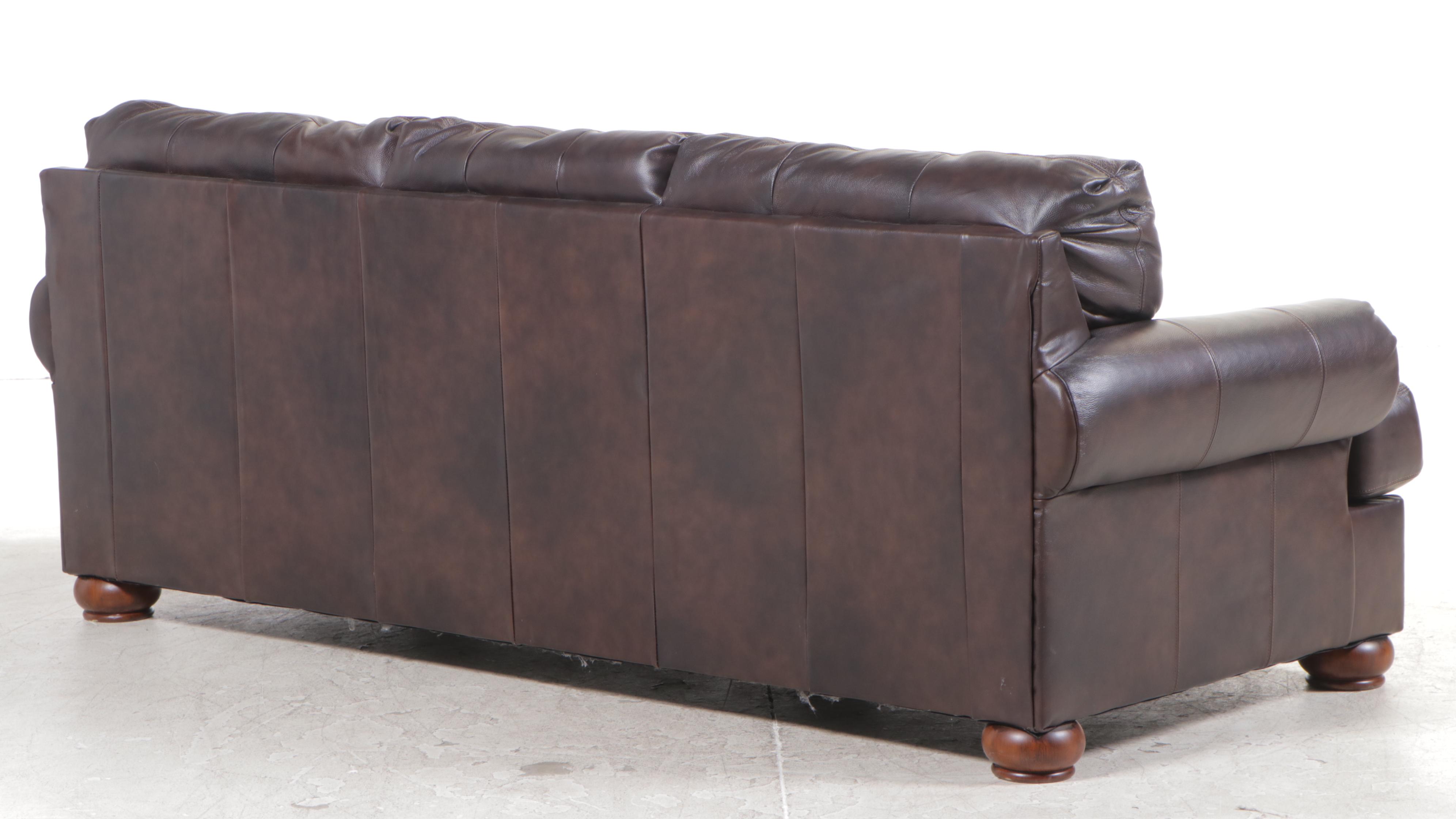 Contemporary Bonded Leather Roll-Arm Sofa