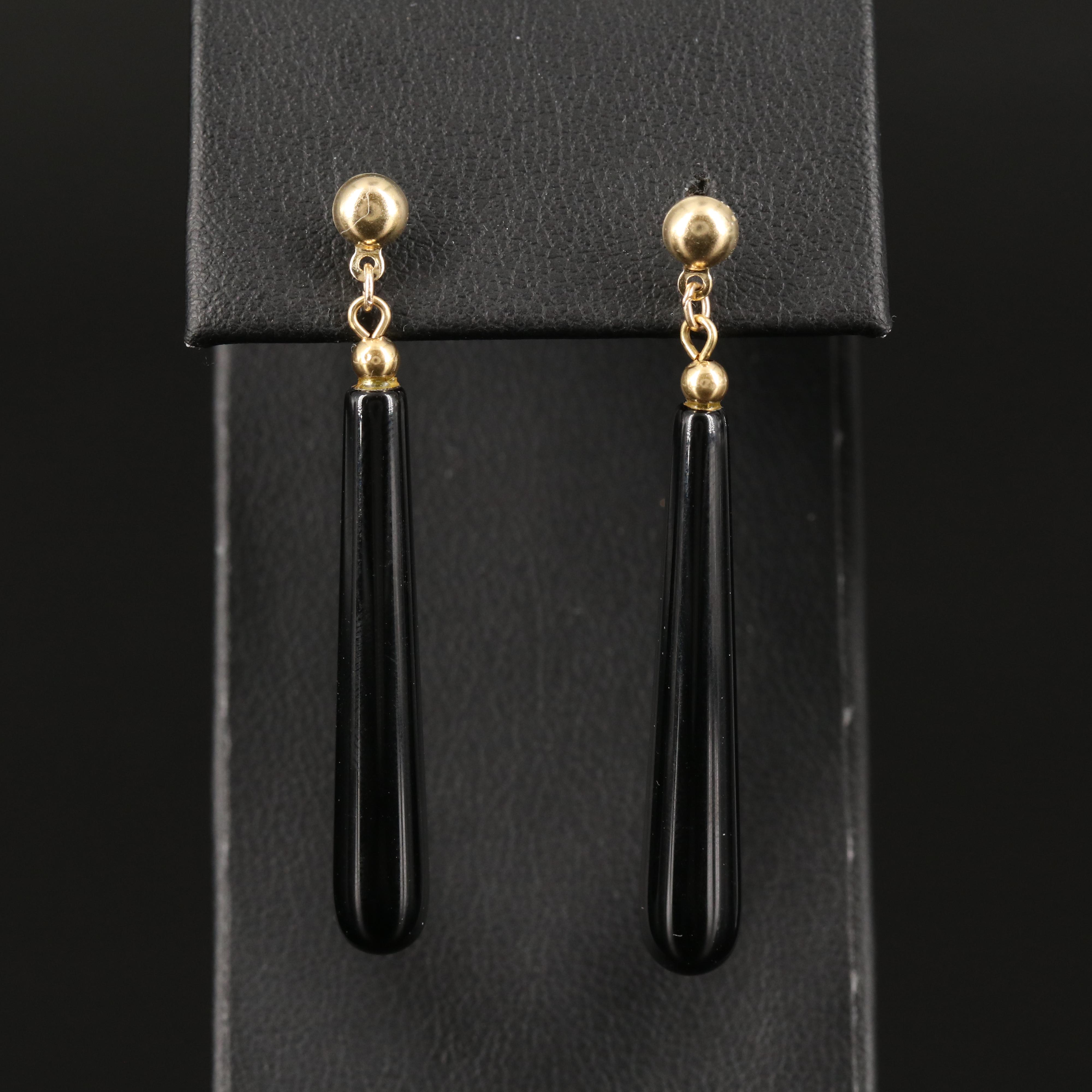 14K Elongated Black Onyx Drop Earrings