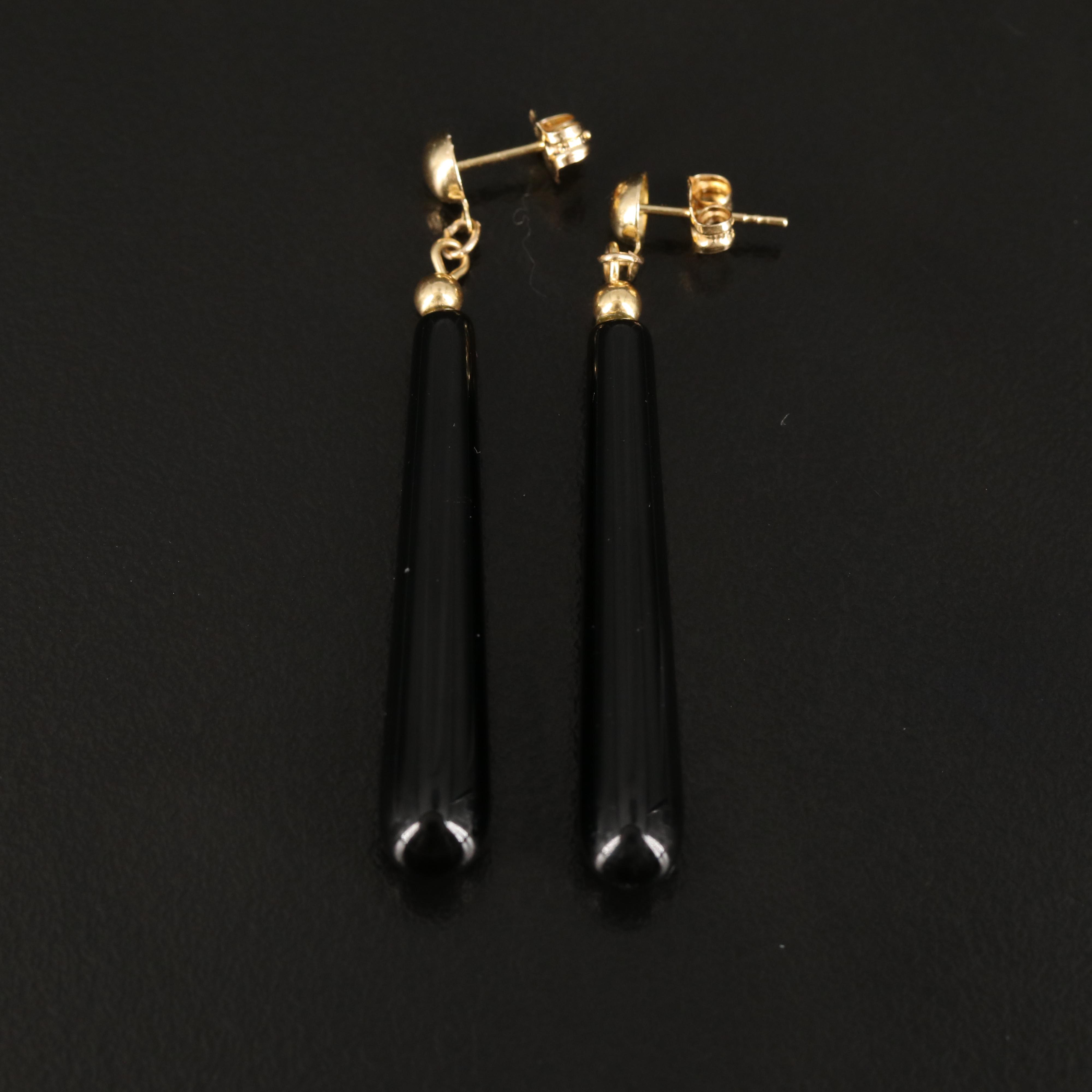 14K Elongated Black Onyx Drop Earrings