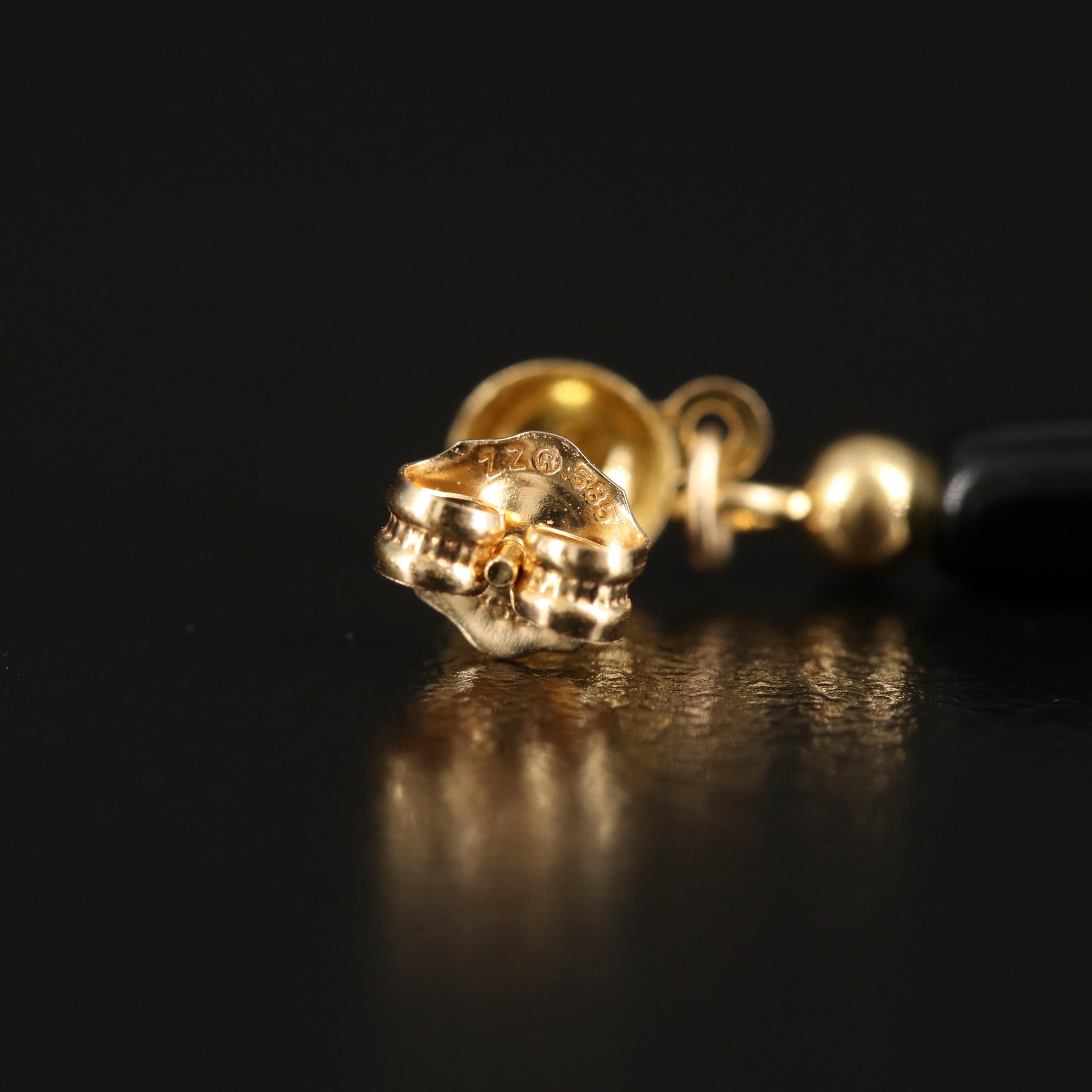 14K Elongated Black Onyx Drop Earrings