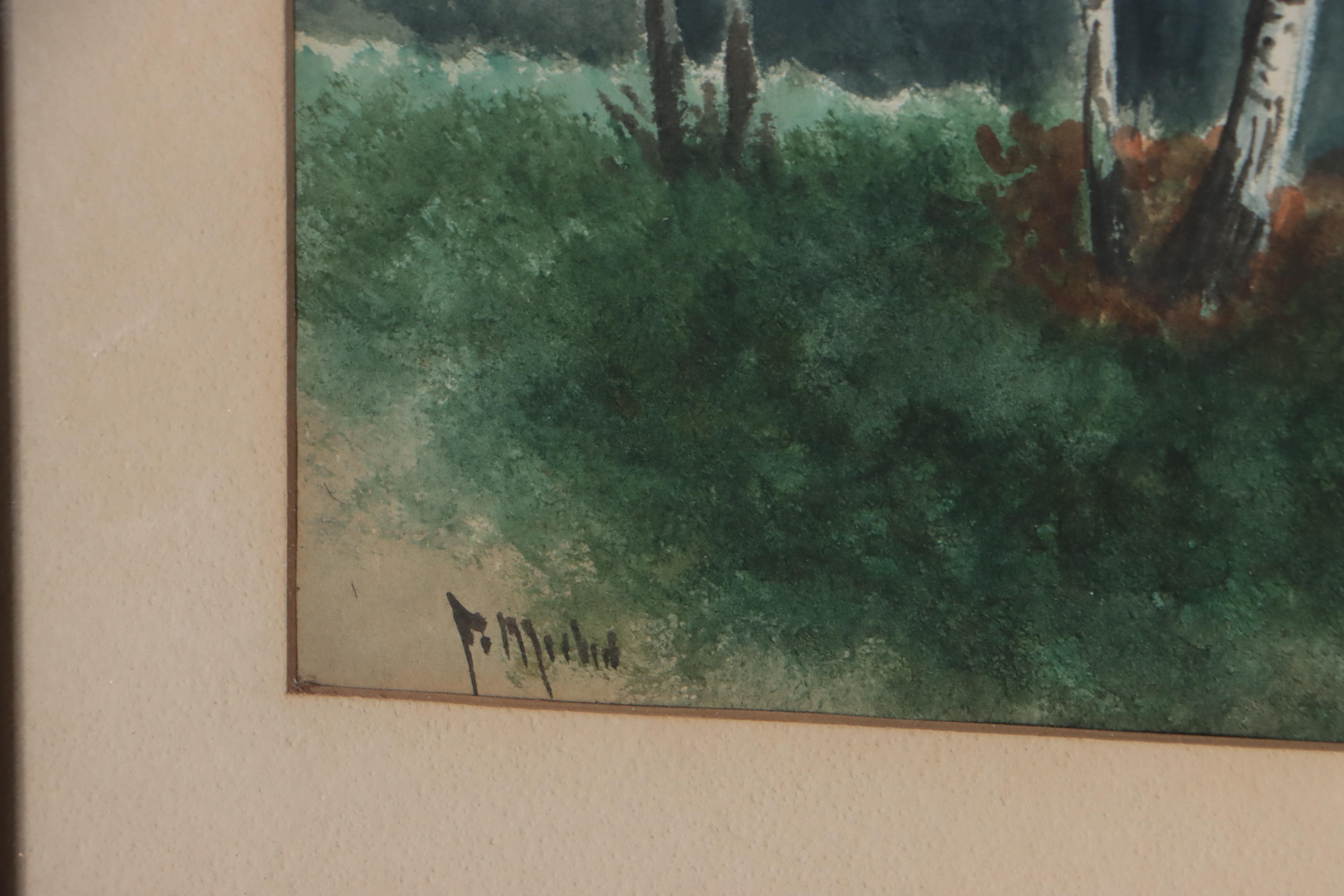 Watercolor Painting of River Landscape