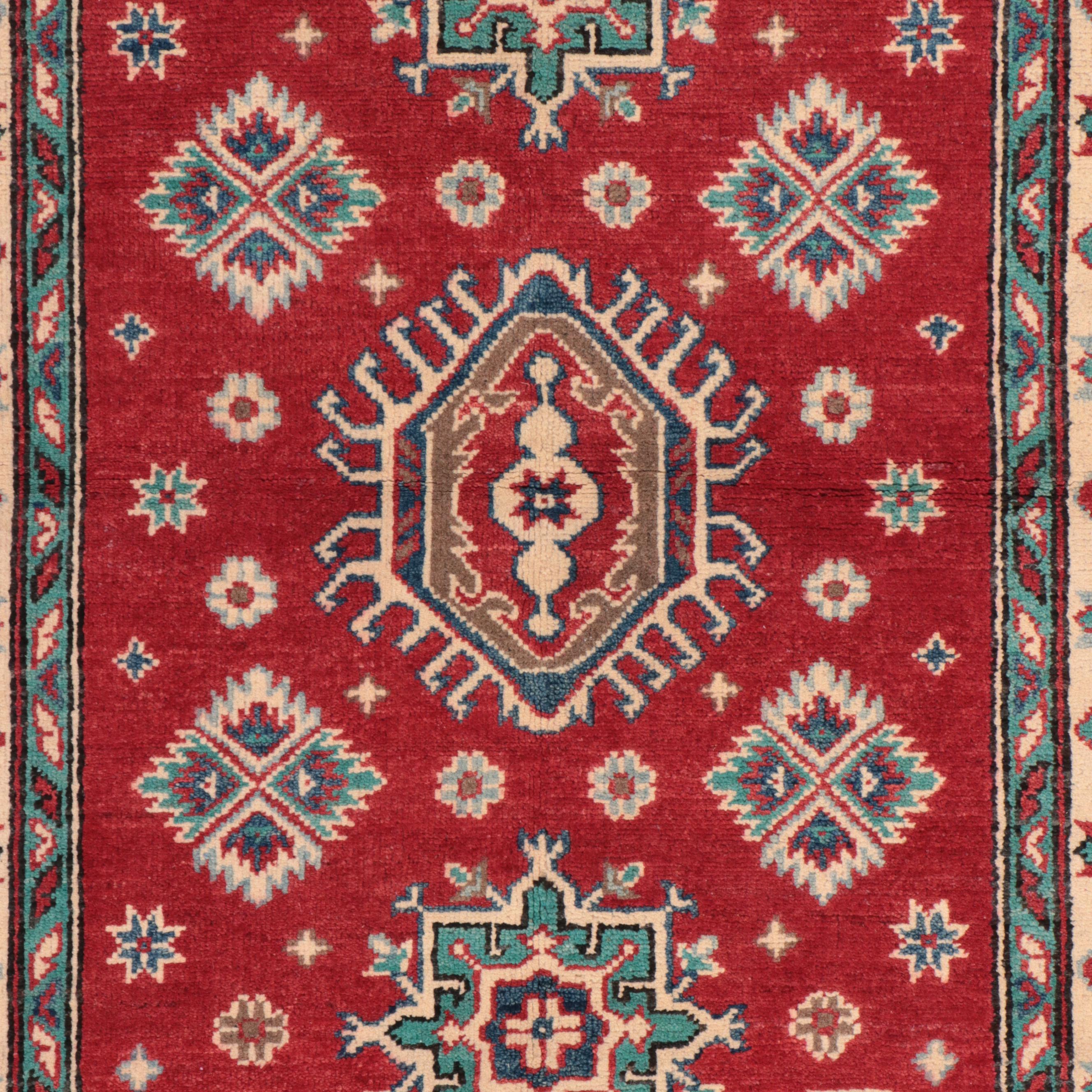 3'4 x 5' Hand-Knotted Afghan Kazak-Style Area Rug