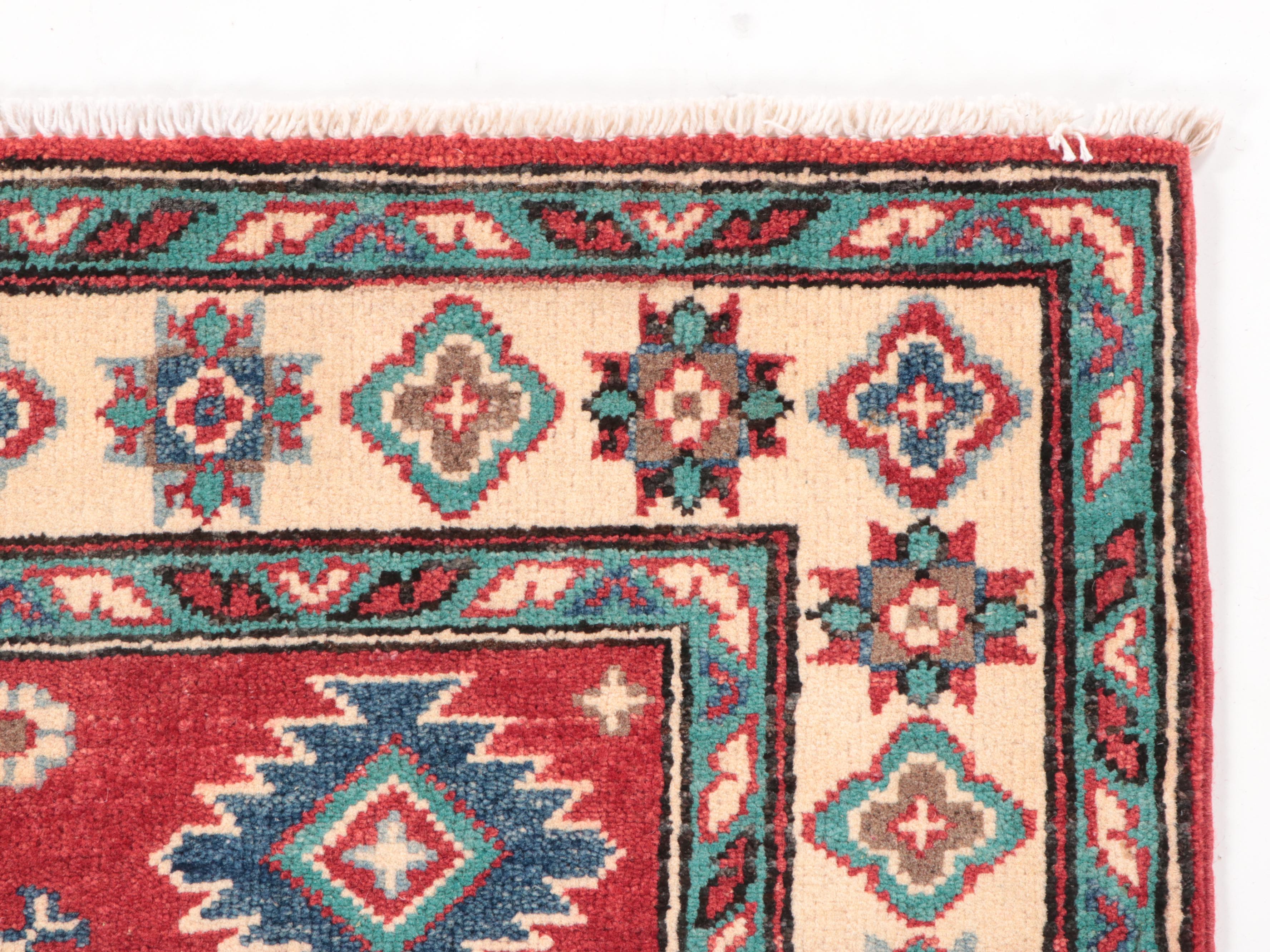 3'4 x 5' Hand-Knotted Afghan Kazak-Style Area Rug