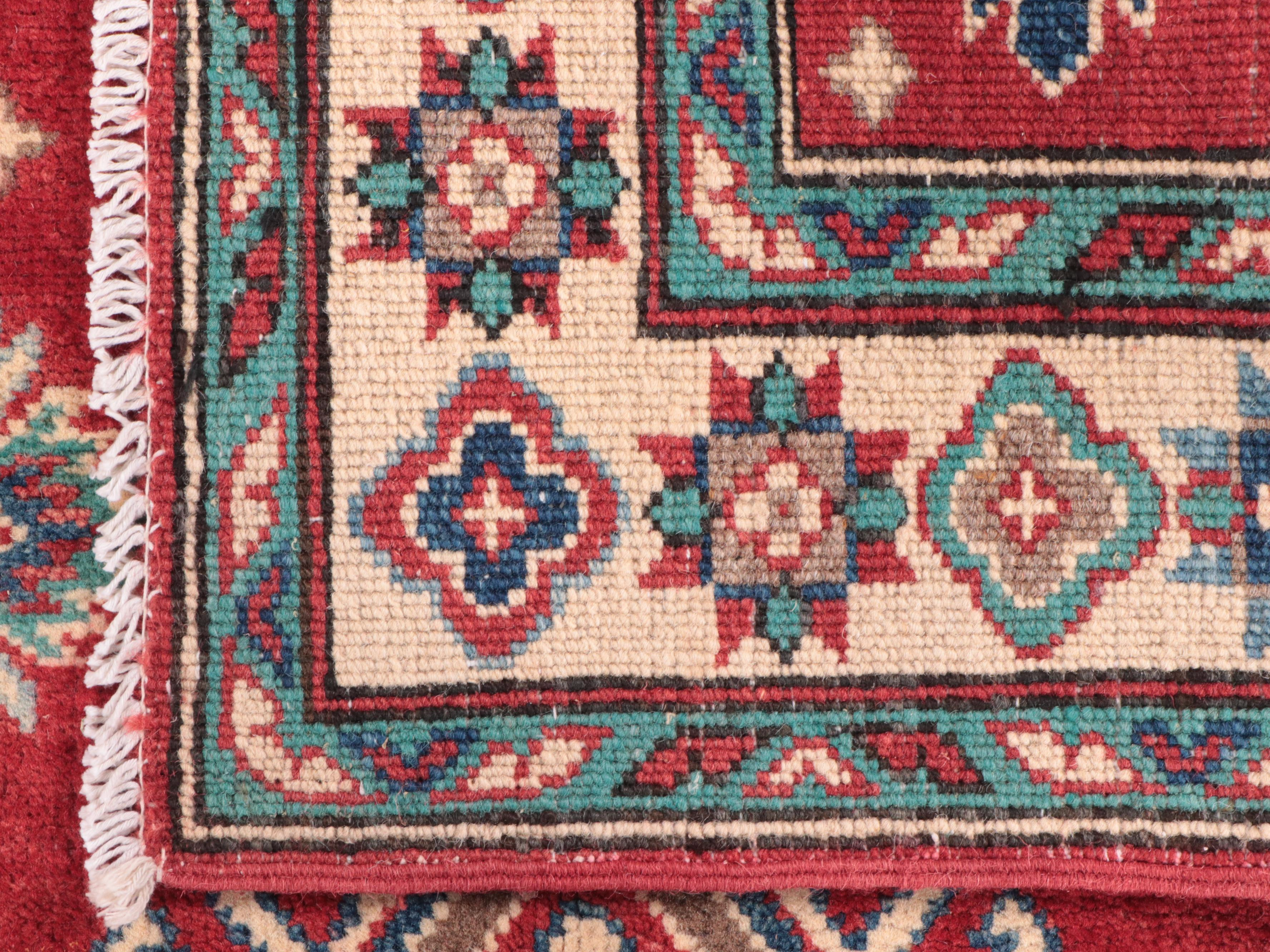 3'4 x 5' Hand-Knotted Afghan Kazak-Style Area Rug