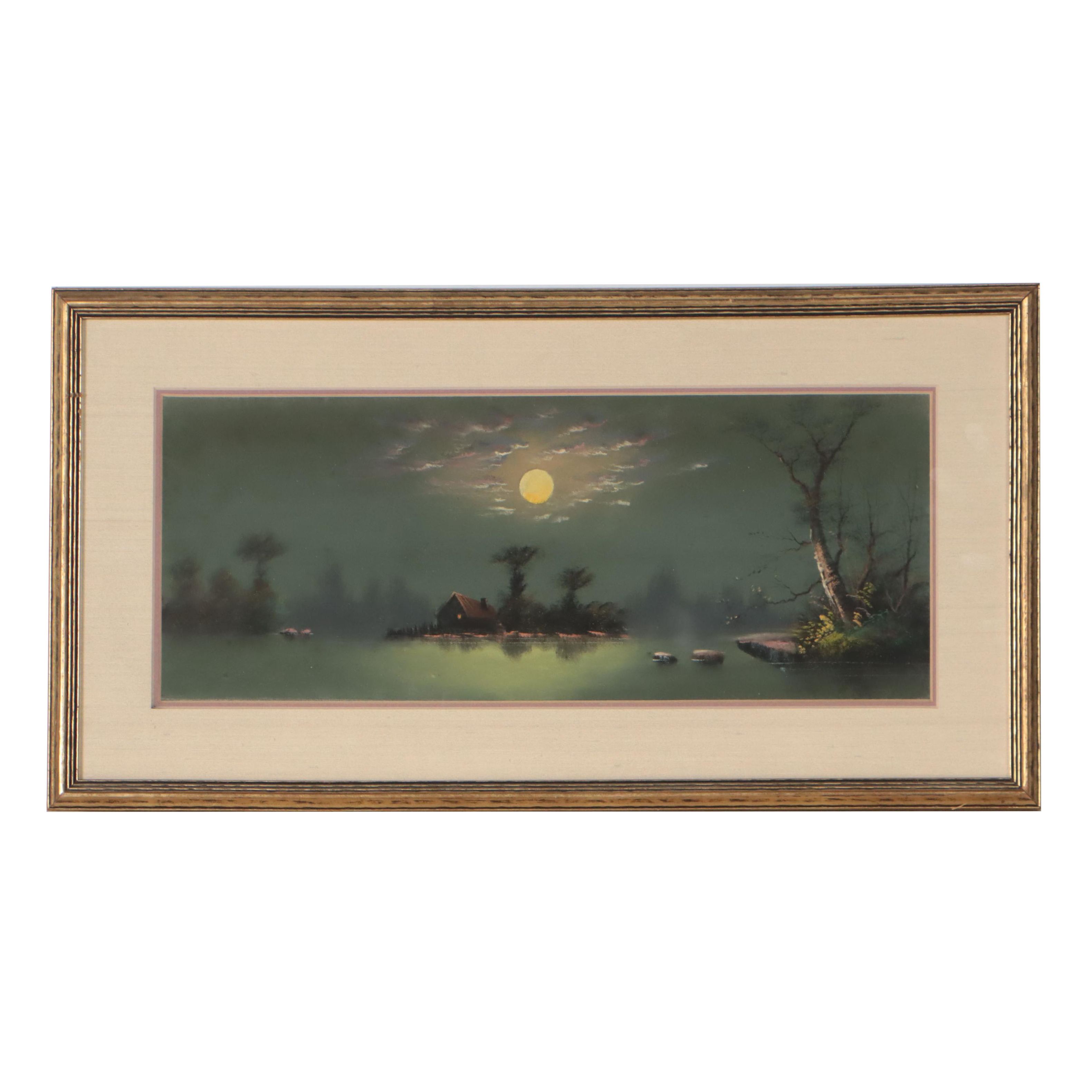 Chalk Pastel Drawing of Moonlit Landscape