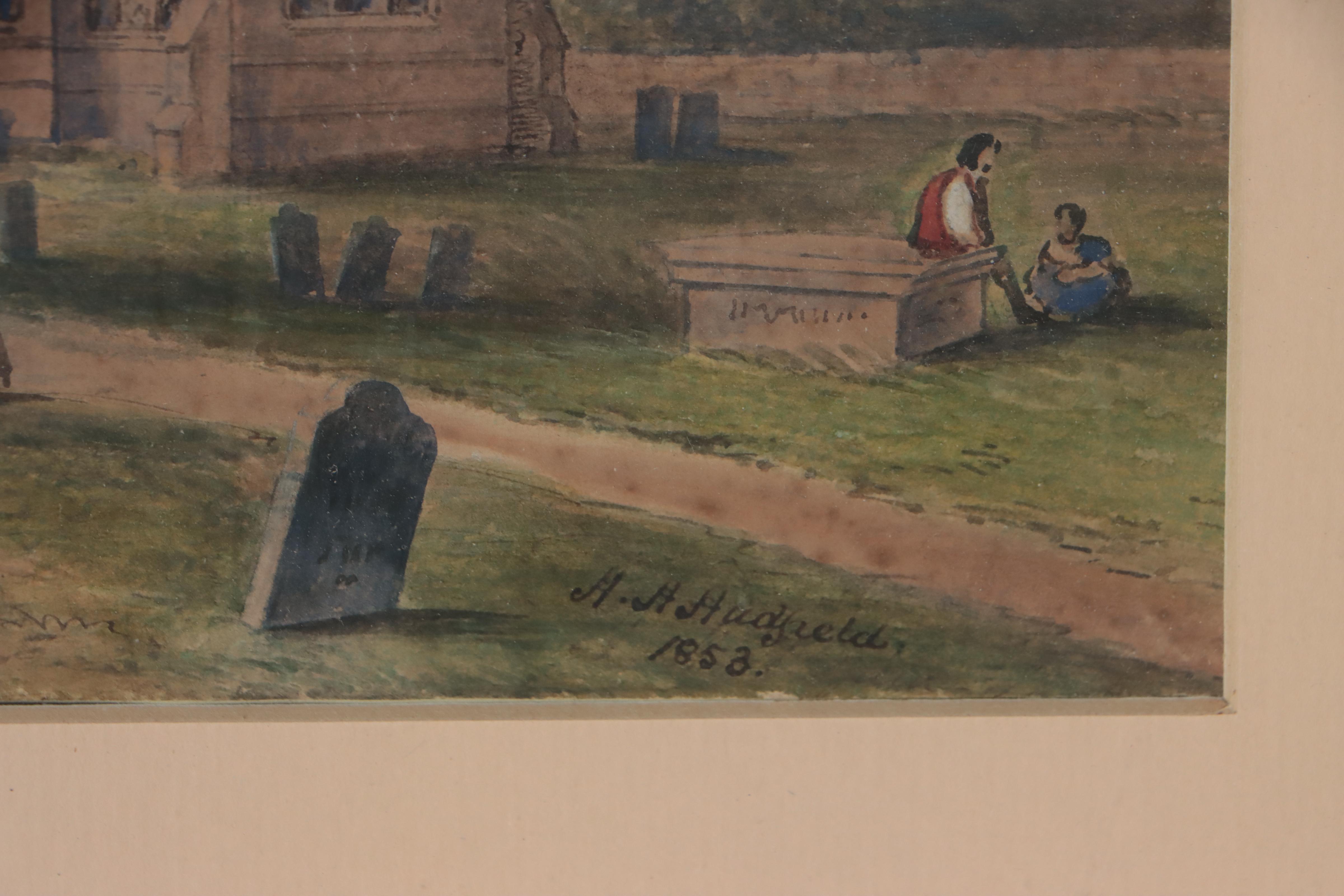 H.H. Hadfield Watercolor Painting of Church, 1853