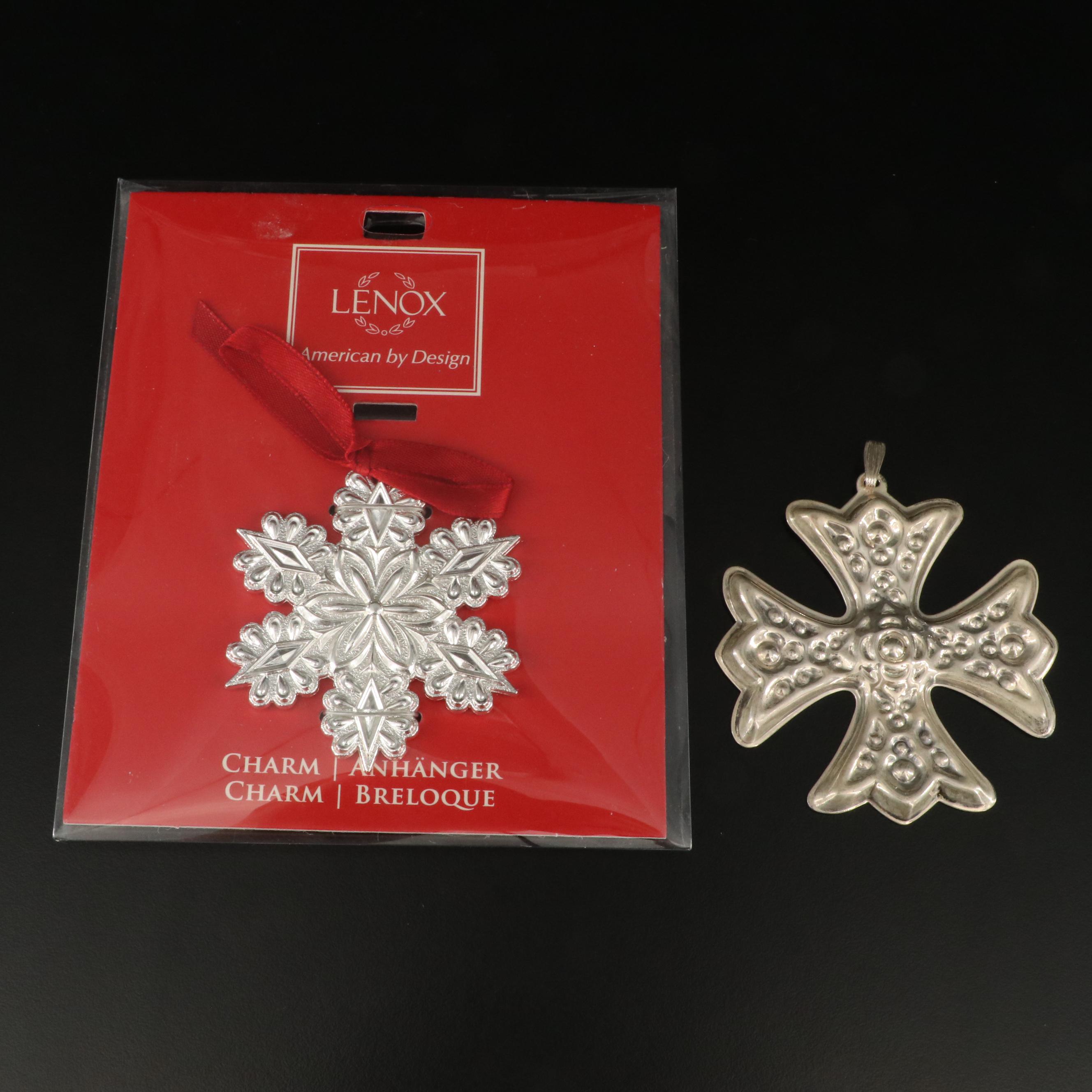 Reed & Barton Sterling "Christmas Cross" and Lenox "Snowflake Charm" Ornaments