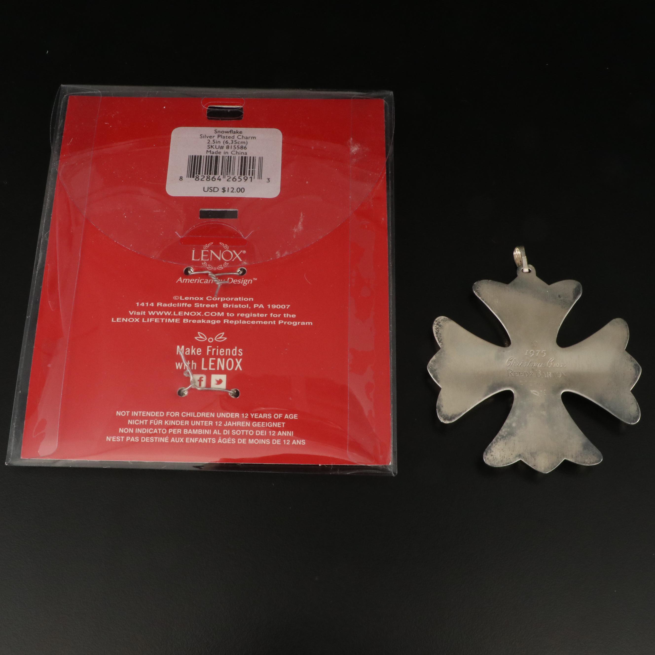 Reed & Barton Sterling "Christmas Cross" and Lenox "Snowflake Charm" Ornaments
