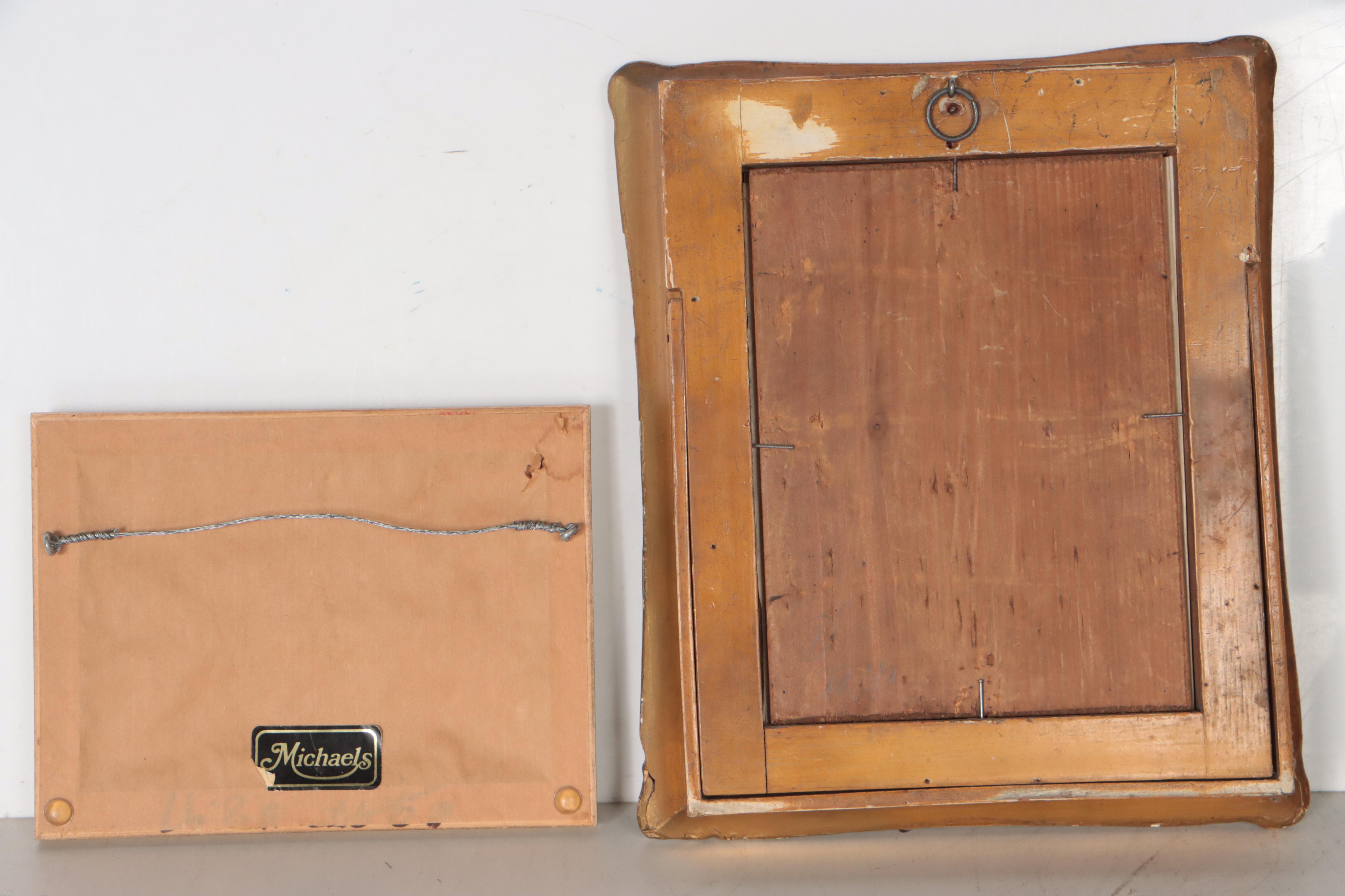 Watercolor Paintings of Portrait of Woman and Basket of Flowers, 19th Century