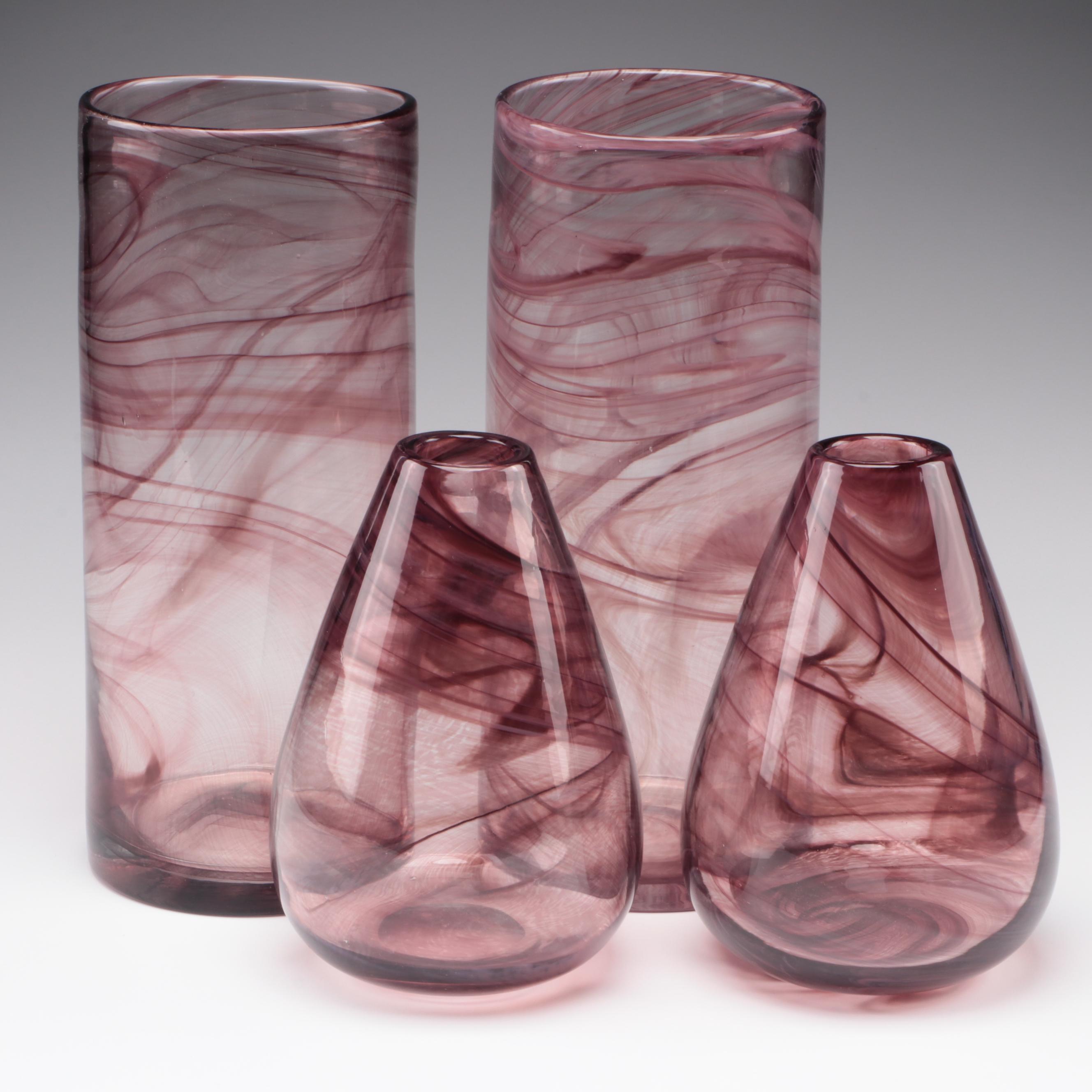 Blown Glass Amethyst Cylinder and Teardrop Vases