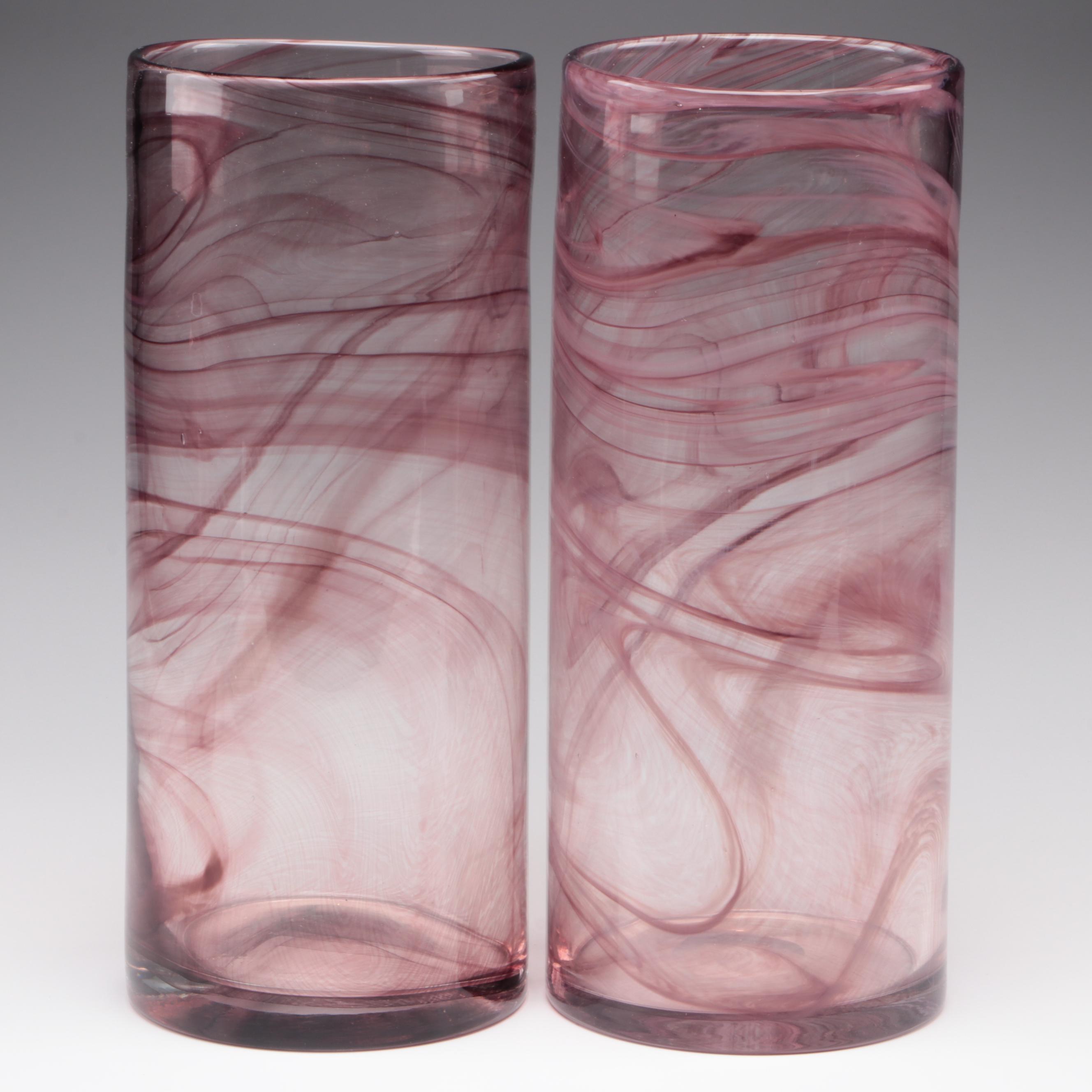 Blown Glass Amethyst Cylinder and Teardrop Vases