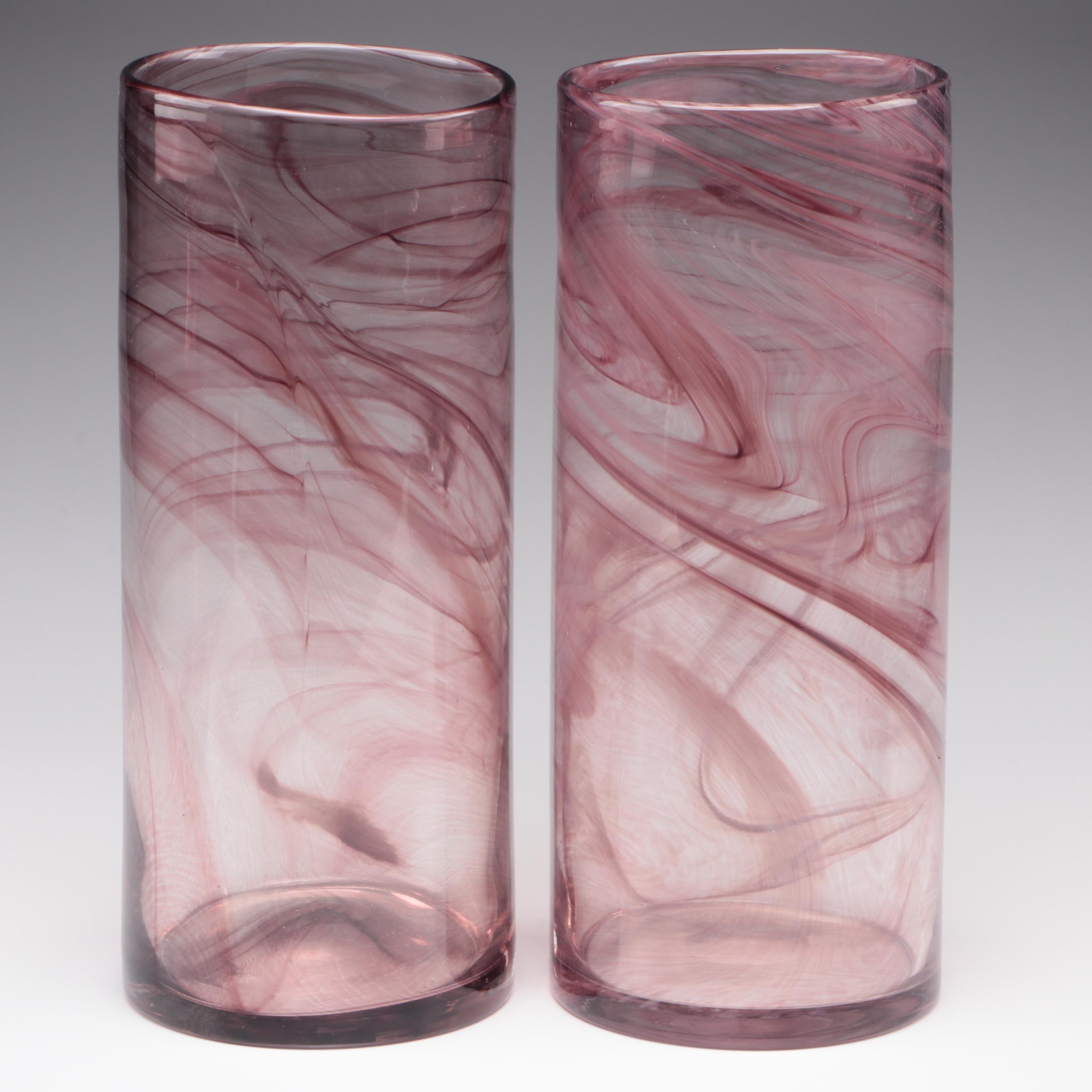 Blown Glass Amethyst Cylinder and Teardrop Vases