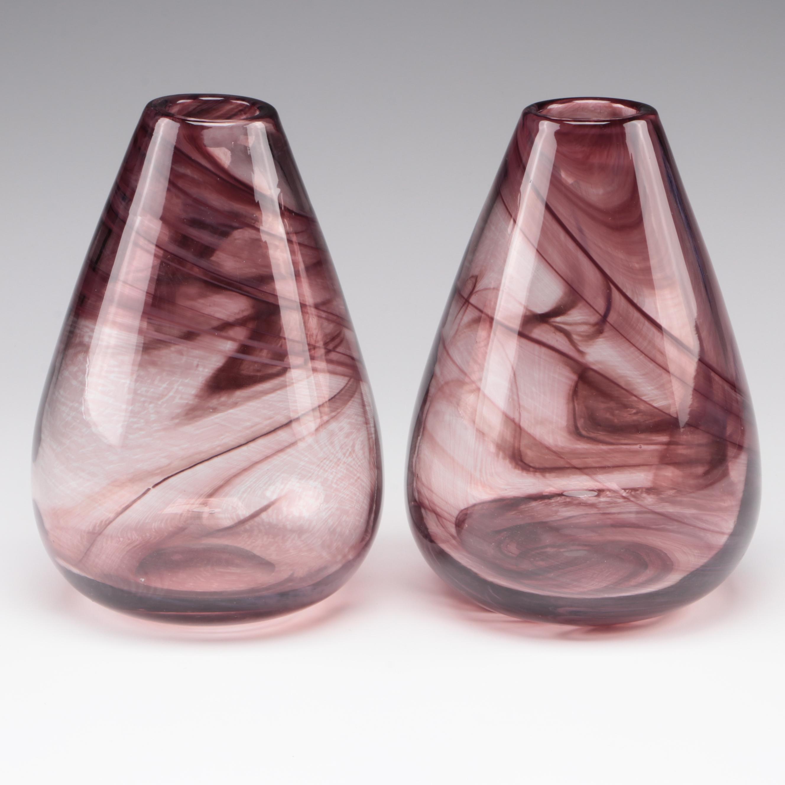 Blown Glass Amethyst Cylinder and Teardrop Vases